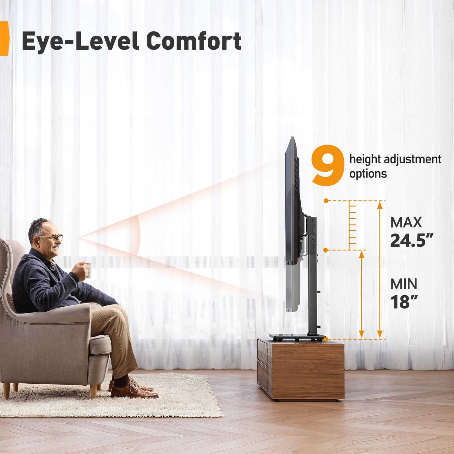 Perlegear Universal Swivel TV Stand Base for 32–70 inch TVs, Height Adjustable Table Top TV Stand Mount with Tilt, Tempered Glass Base, Holds up to 88 lbs, Max VESA 400x400mm, PGTVS26