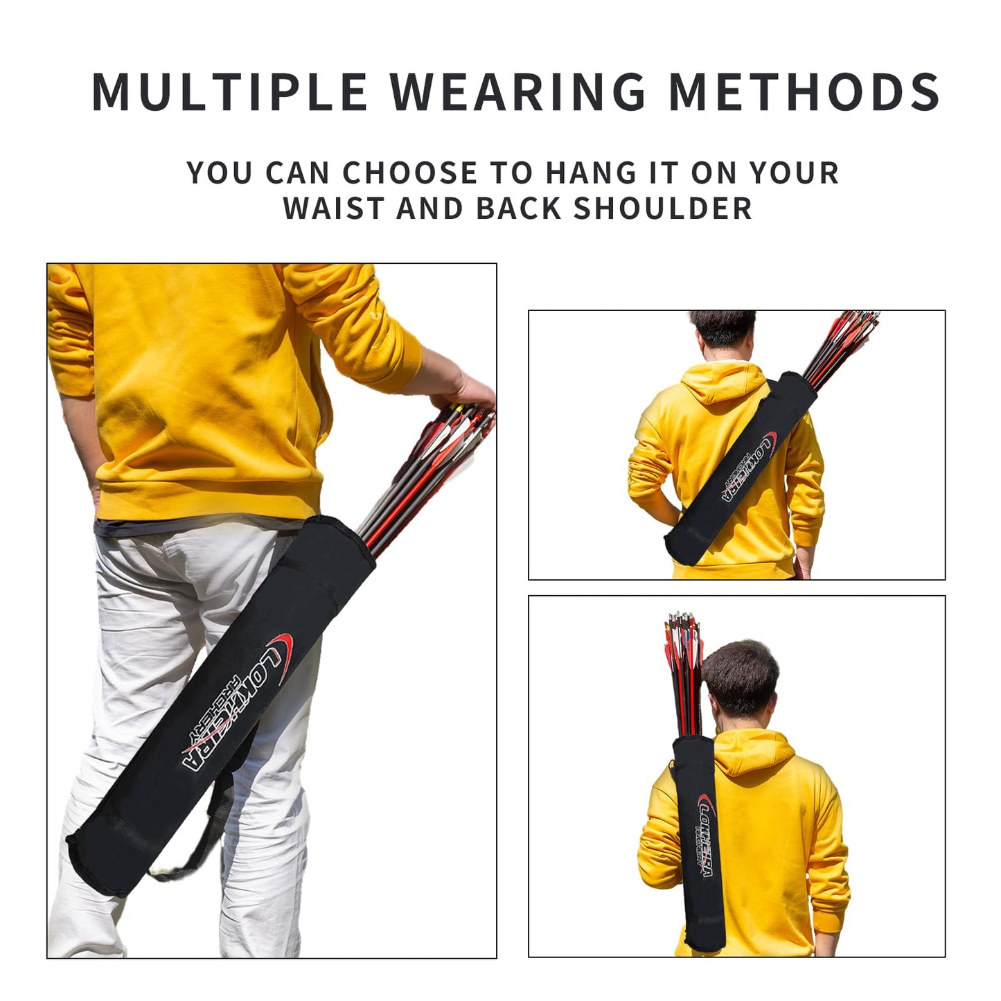 Arrow Quiver, Archery Lightweight Back Arrow Quiver Dual Use Foldable Compact Hip Arrows Bag for Recurve Bow Compound Target Practice Nylon Arrow Bag（Black）