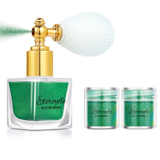 Etercycle Green Body Glitter Spray, Shimmering Spray Powder Sparkle Powder, Cosmetic Shimmer Makeup Glitter for Hair and Body Face Clothes Nail Art Craft Design Easter Christmas Halloween Crafts
