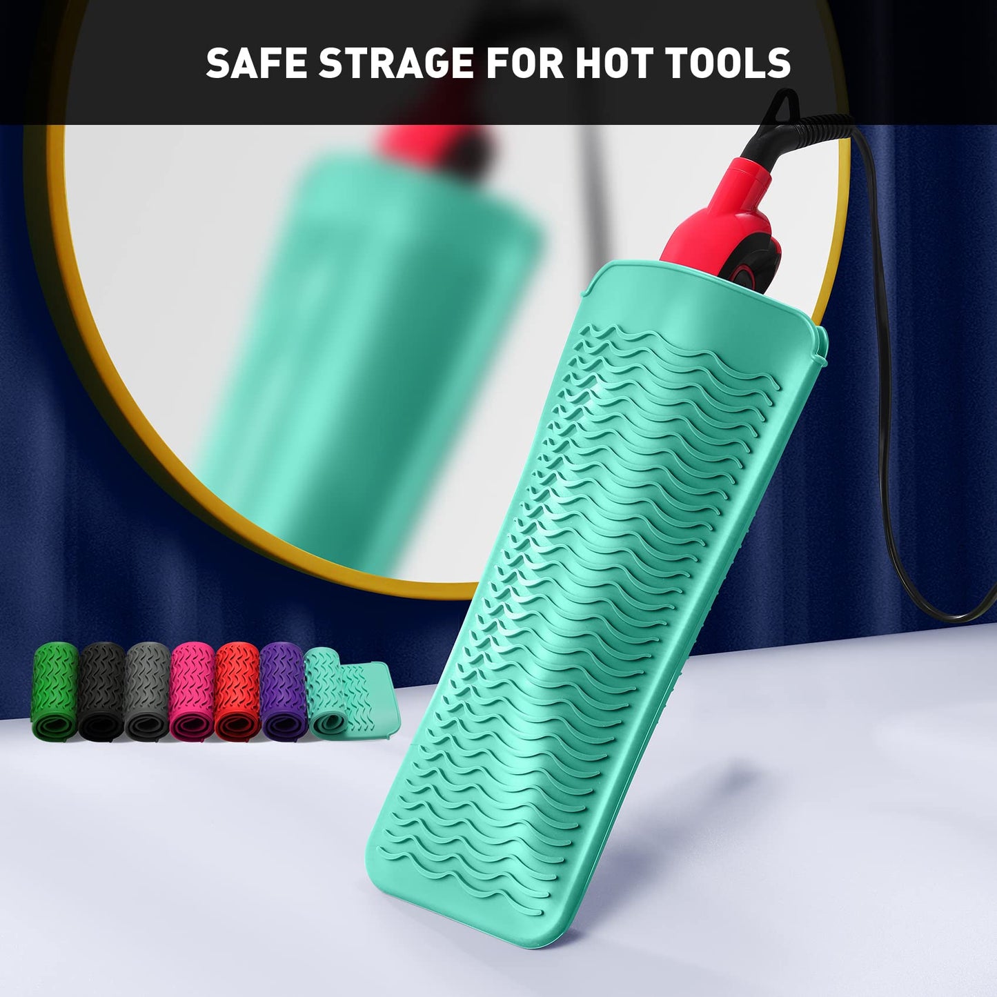 ZAXOP 2 Pack Heat Resistant Silicone Mat Pouch for Flat Iron, Curling Iron,Hair Straightener,Hair Curling Wands,Hot Hair Tools (Mintgreen-Grey)