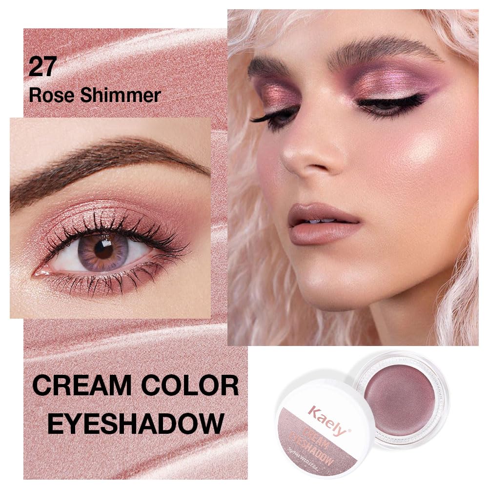 evpct Single Cream Eye Shadow Makeup Pallette Brightener, Rose Shimmer Glitter Metallic Highly Pigmented Monochrome Mini Eyeshadow Palette, Waterproof, Blendable, sombras en crema para ojos, 27