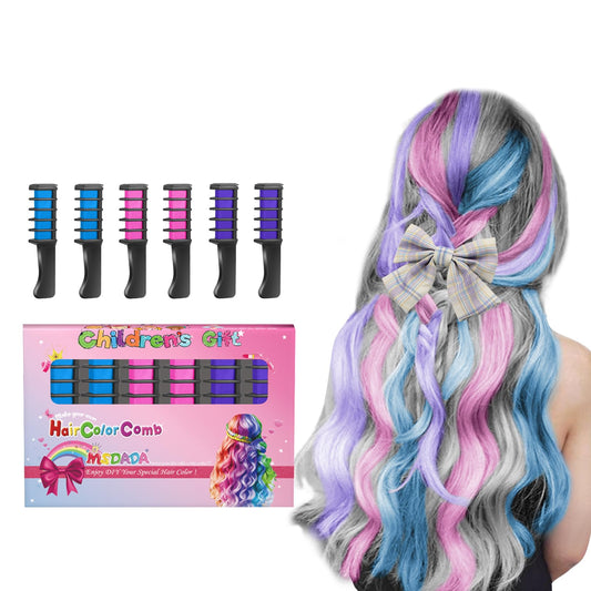 New Hair Chalk Comb Temporary Hair Color Dye for Girls Kids with Light Color Hair, Washable Hair Chalk for Girls Age 4 5 6 7 8 9 10 Birthday Cosplay DIY Easter (Blue & Pink & Purple)