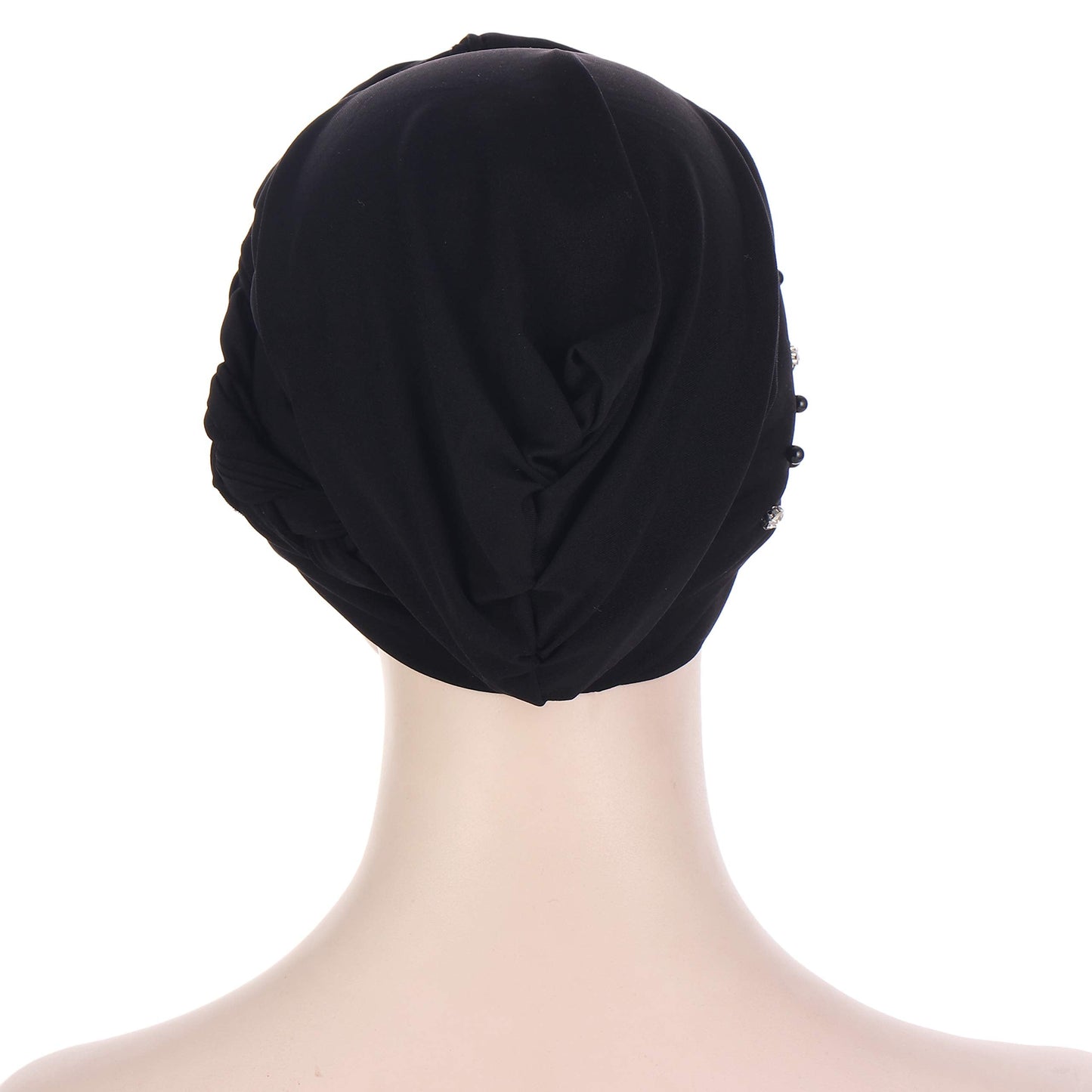 beauty YFJH Women Hijab Beading Pre-Tied Twisted Braid Turban Hat Head Scarf Cancer Chemo Beanies Headwear Headwrap Cap (Black)