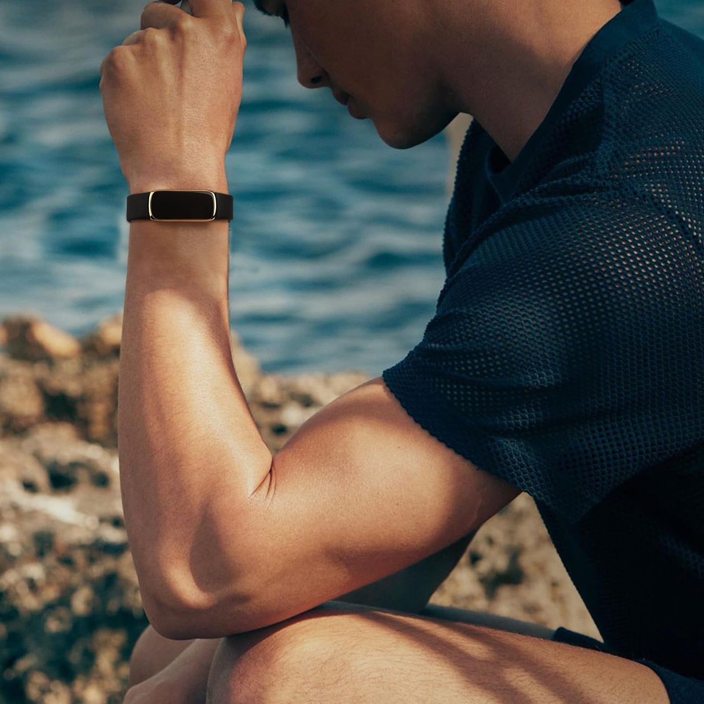 Tobfit 6 PACK Sport Bands Compatible with Fitbit Luxe Bands for Women Men, Soft Silicone Waterproof Straps Replacement Wristbands Compatible for Fitbit Luxe Watch Band, Small, Black/Winter Blue/Light