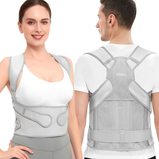 Vicorrect Posture Corrector for Women and Men: Back Support Brace Upper Back Shoulders Pain Relif (Gray, Small)