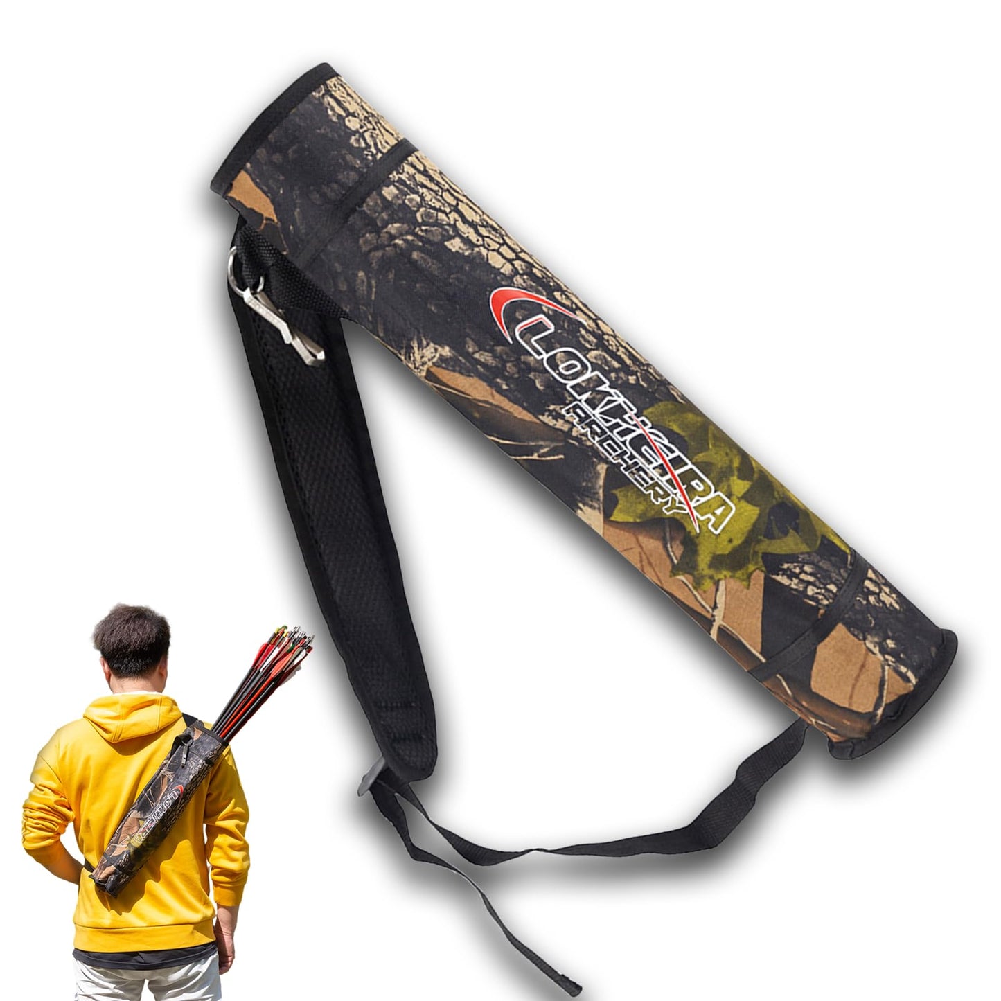 Arrow Quiver, Archery Lightweight Back Arrow Quiver Dual Use Foldable Compact Hip Arrows Bag for Recurve Bow Compound Target Practice Nylon Arrow Bag（Camo）