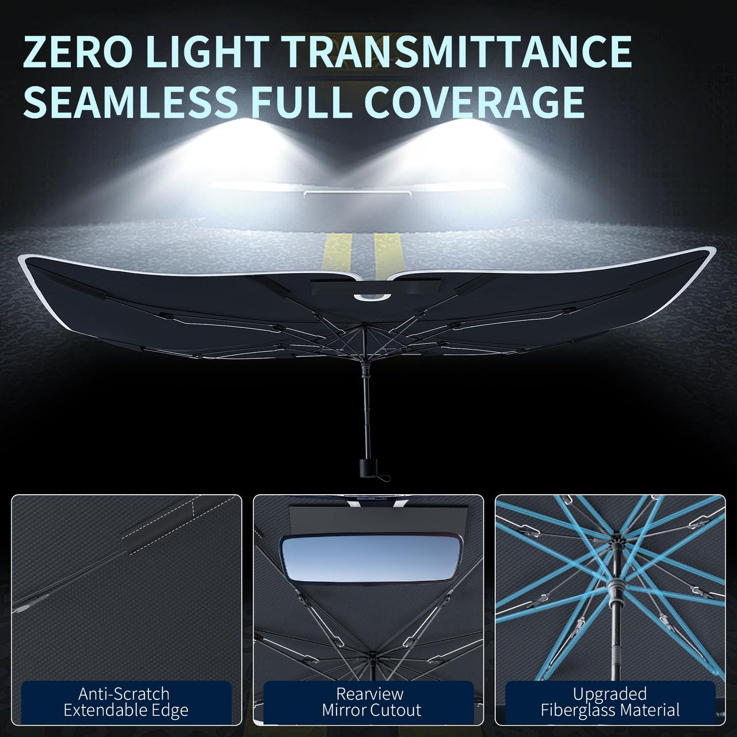 Tecoom Umbrella Sun Shade for Car Windshield 57"x32", Upgrade Double Heat Shield Coating, Front Vehicle Window Visor Sunshade Cover Universal for Sedan SUV, Automotive Interior Sun Protection UV Block