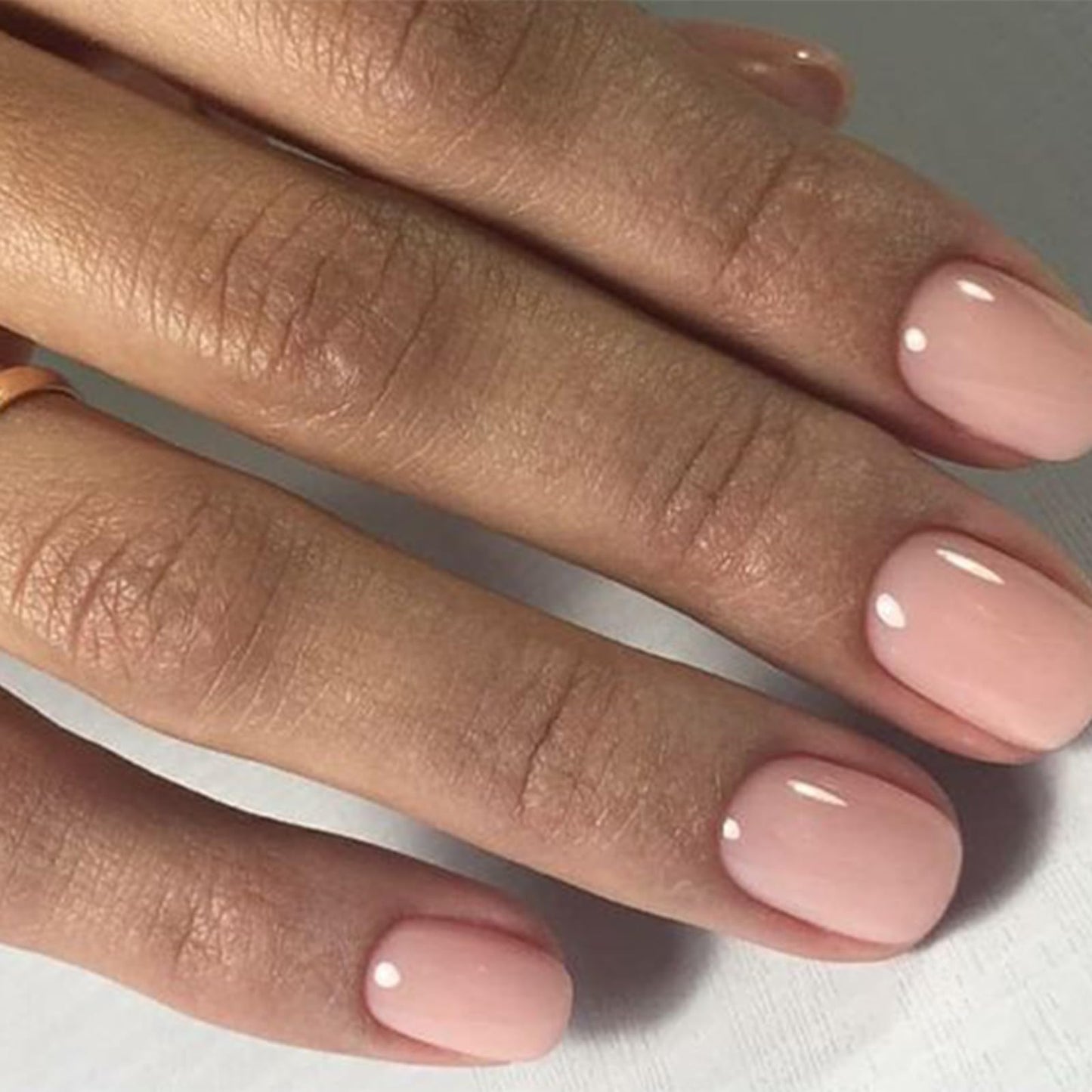 Modelones 32Pcs Peach Pink Press on Nails, Spring Easter Short Square Fake Nails, Reusable Nail Kit with Nail Glue Adhesive Tabs Mini Nail File, Nails Press Ons 16 Sizes