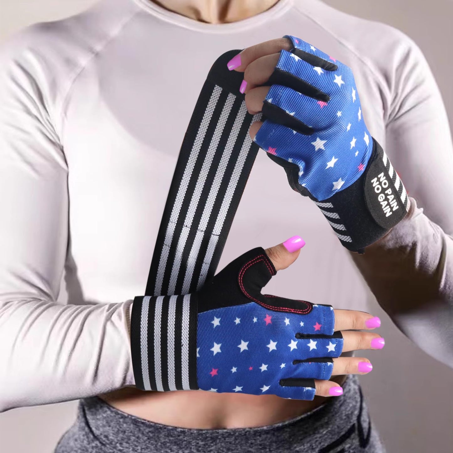 Weight Lifting Gloves for Women Gym Workout with Wrist Support,Padded Half Finger Gloves for Fitness Exercise (Stars, X-Small)
