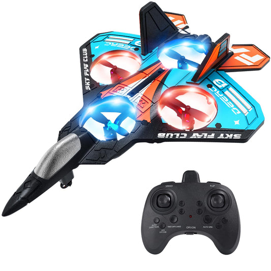 Foam Drone for Kids – RC Fighter Jet with Lights, Auto Hover, 360° Flip, 2 Batteries, Easy-to-Fly Remote Control Airplane Toy for Beginners (16 Mins Flight)