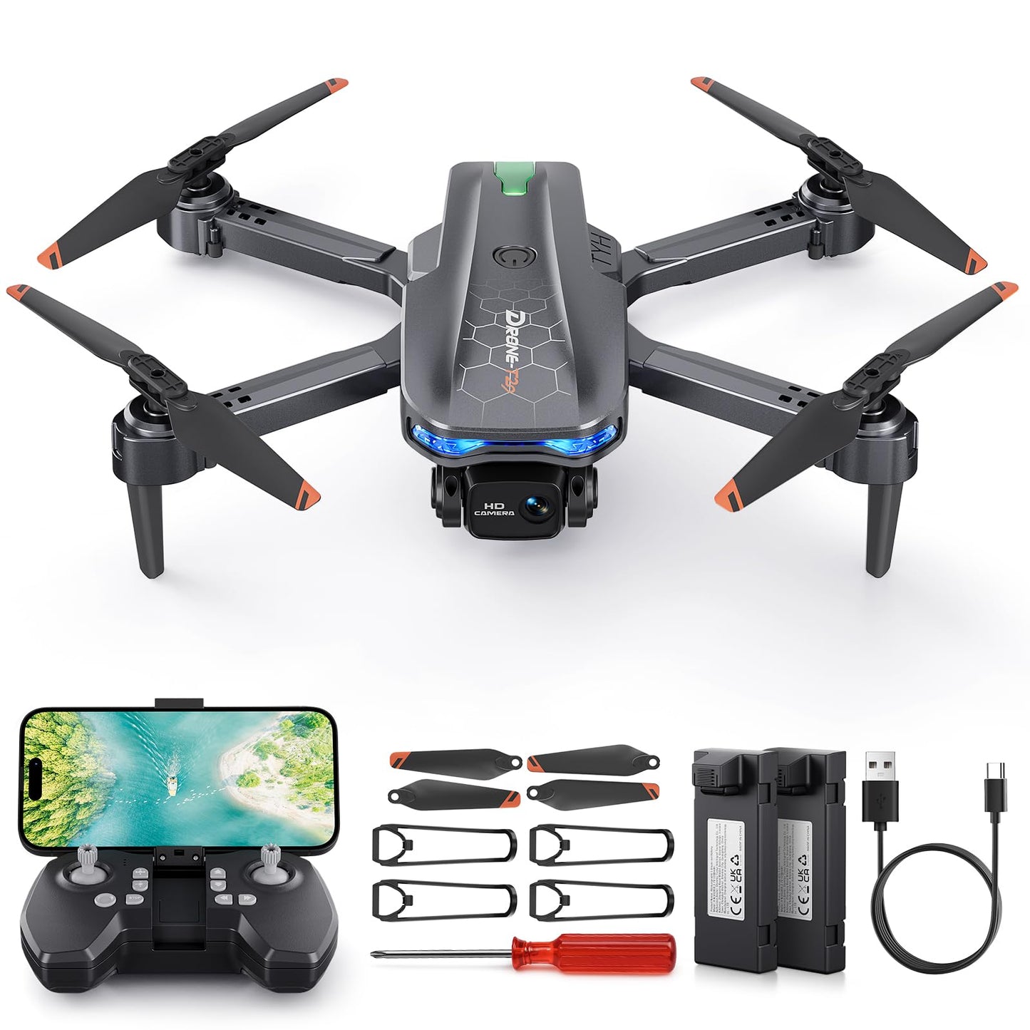 FERIETELF Drone with Camera for Kids - Foldable Mini Drones for Beginners or Adults, 1080P HD RC Quadcopter, w/2 Batteries and Storage Case, Toy for Boys Girls