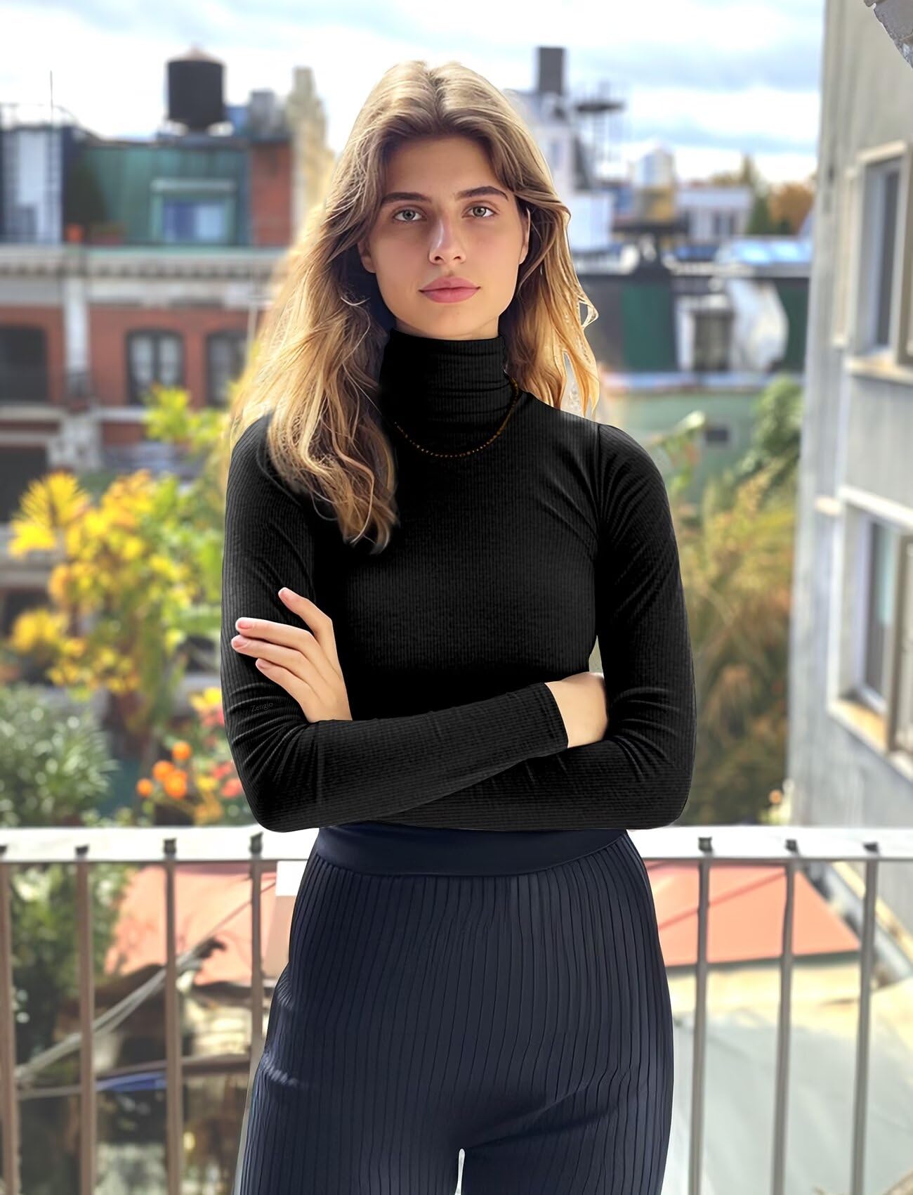 Womens Turtleneck Tops Ribbed(Black,XS)