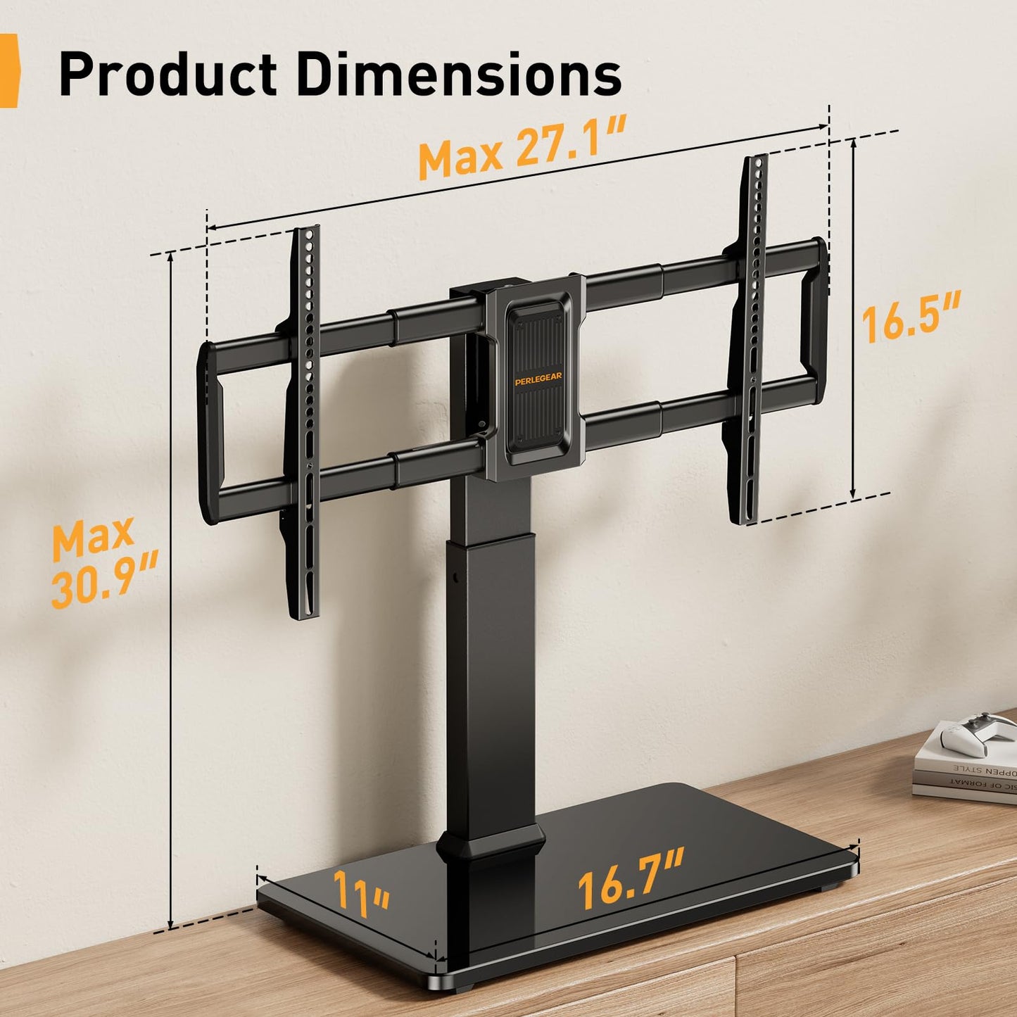 Perlegear Swivel TV Mount Stand, Universal TV Stand for 37-80 inch TVs, Height Adjustable Tabletop TV Stand Holds up to 99 lbs, Preassembled InstaMount Front Support, Max VESA 600x400mm, PGTVS28