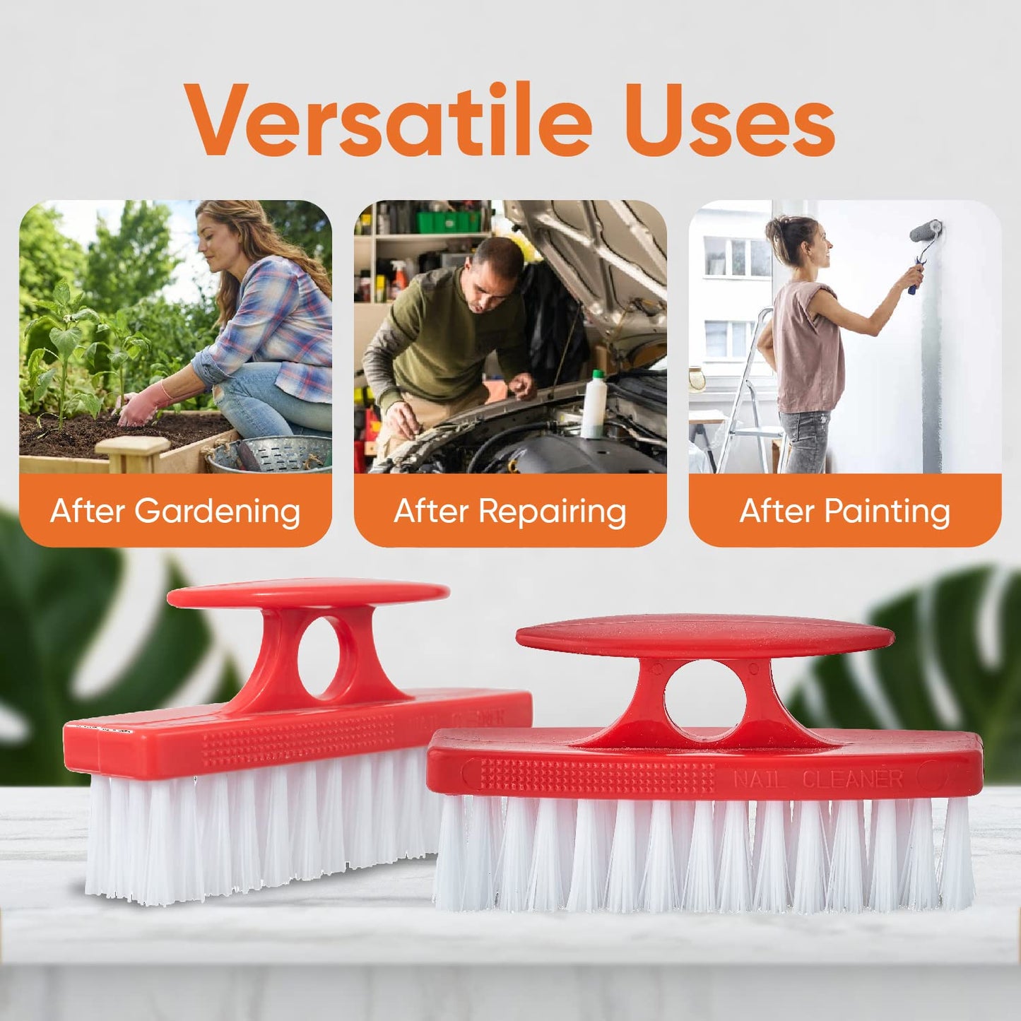 Nail Brush for Cleaning Fingernails, Nail Scrubber Brush, Toe Foot Hands Fingernail Brush Cleaner- Small Scrub Brush- All-Purpose Stiff Cleaning Brush (3 Pack, Red)