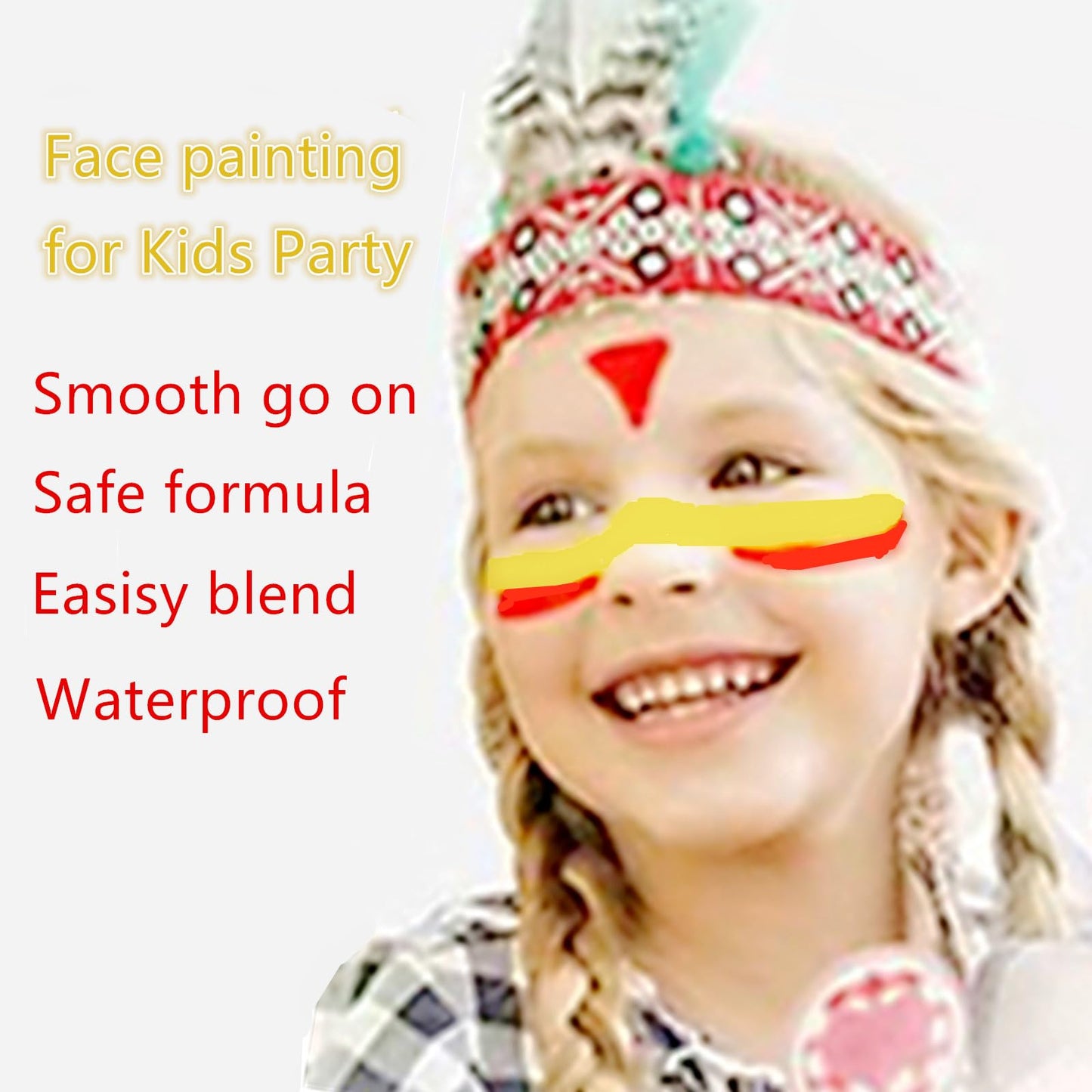 Go Ho 3 PCS Makeup Party Face Paint Cream-Blendable Stick - Blue Red Yellow Face Body Paint Professional Halloween SFX Makeup,Safe Facepaint Nose&Lip Smacking for Sports Festival Party