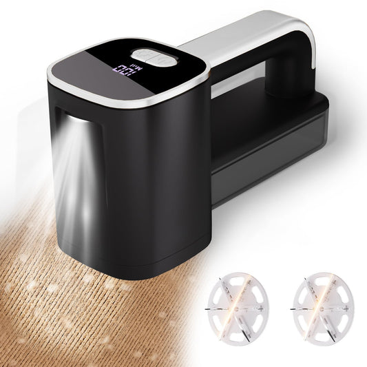 Rechargeable Lint Remover, Fabric Shaver Fuzz Remover, Sweater Shavers with 6-Leaf Blades, 3-Speeds Digital LED Display to Remove Pilling for Clothing and Furniture, Lint Ball, Black&Silver