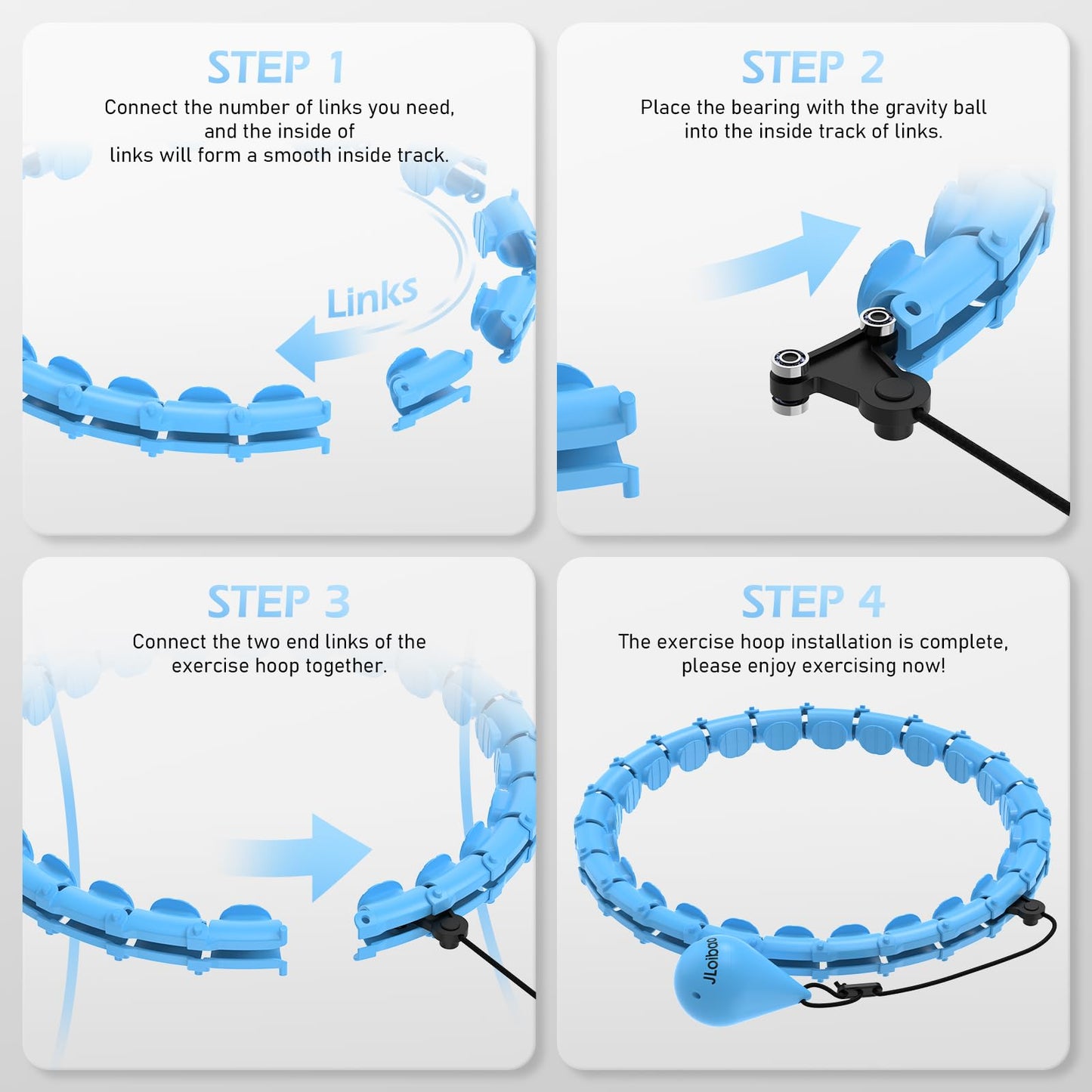 JLoibao Weighted Hula Circle with 24 Links for Adults Weight Loss, Infinity Fitness Hoop Plus Size, for Women Smart Exercise Equipment