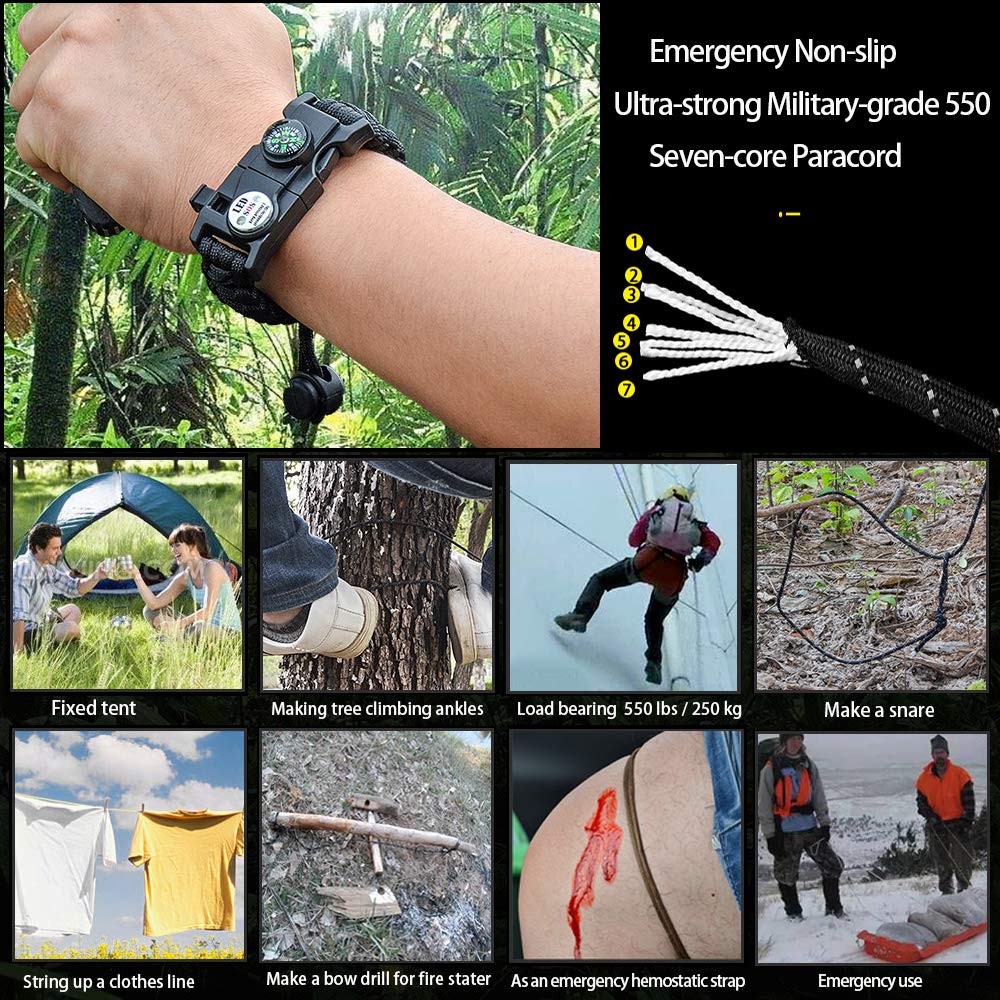 Daarcin Survival Paracord Bracelet,Fire Starter,SOS Light,Compass,Whistle,Adjustable AK87 20 in 1,Stocking Stuffers,Perfect for Kids and Men to Outdoor Hiking Fishing Hunting Camping Gear Set
