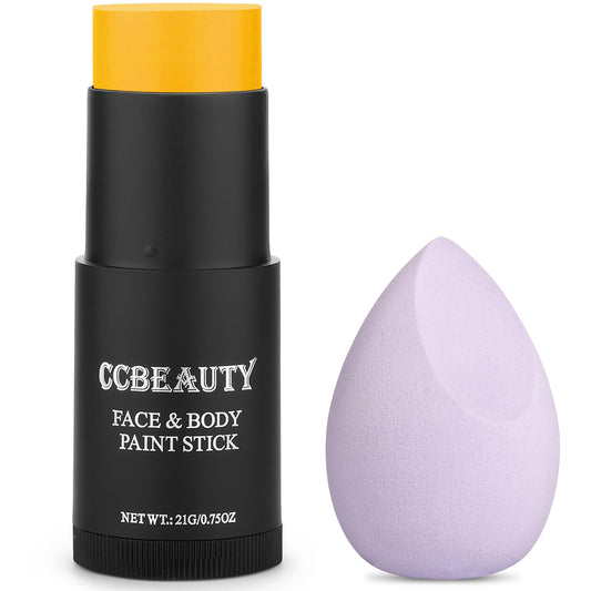 CCbeauty Yellow Face Paint Stick,Face Painting Kit,Non Toxic SFX Makeup For Simpsons Animal Halloween Costume Cosplay,Professional FX Body Paint,Full Coverage Painting Foundation With Makeup Sponge