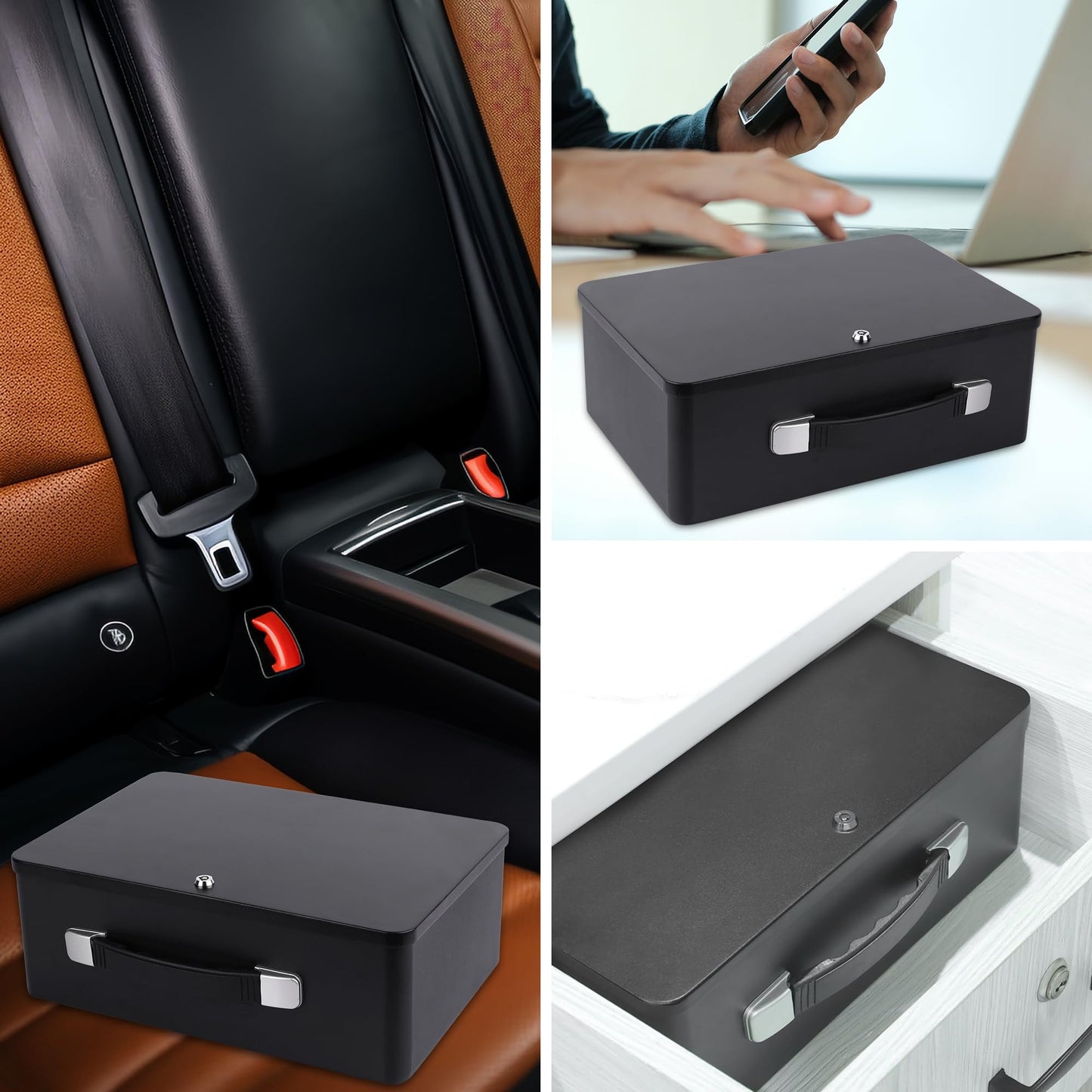 IUZIT Fireproof Document Box with Key Lock, Fire Resistant Safe Storge Box Security Chest for Valuables, Documents, Passport, Cash, Pistols, Exterior Size 12.7 x 8.7 x 4.6 Inch