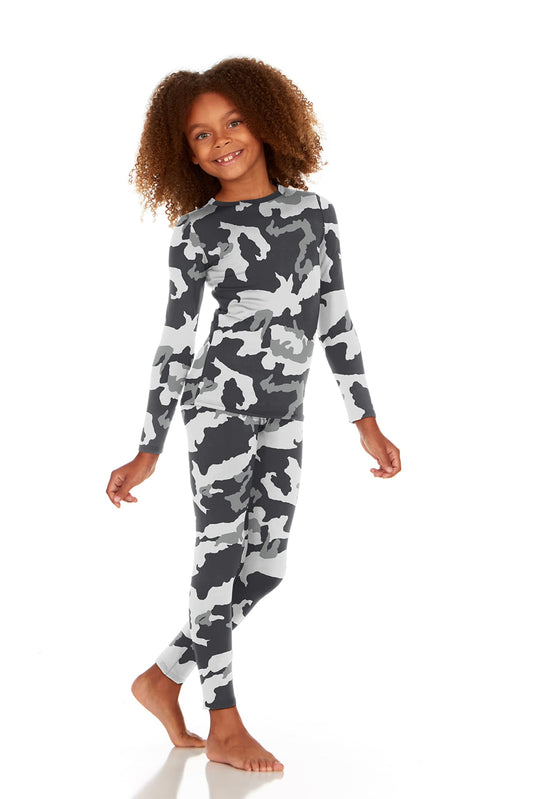 Thermajane Girls Camo Thermal Underwear Set for Kids Long Johns Underwear Ultra Soft Winter Base Layer for Girls (Black Camo, X-Large)