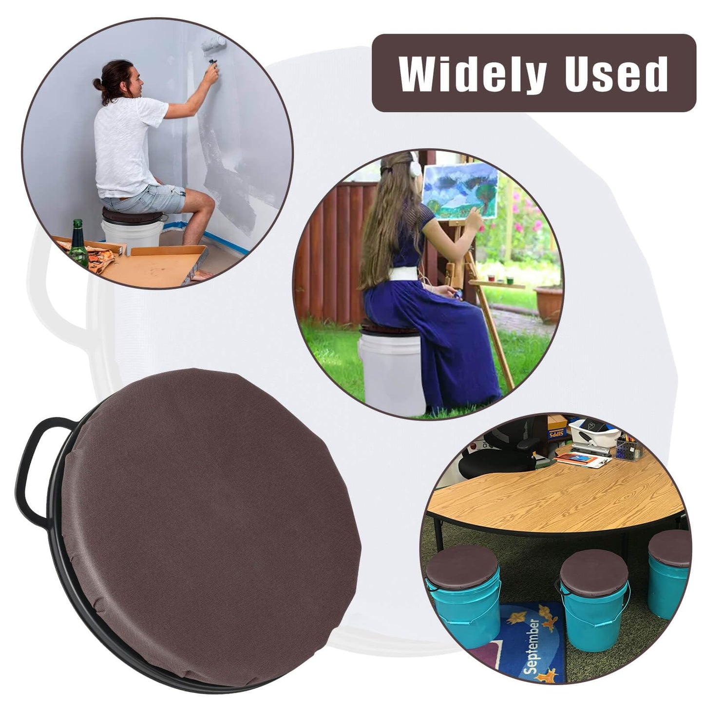 Foxtune 360-Degree Swivel Bucket Seat, 5 Gallon Bucket Lid, Spin Bucket Seat Cushion, Silent, Comfortable, Water-Resistant, for Fishing, Gardening, Hunting and Camping (Coffee Brown)