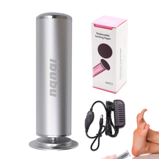 ibubu Electric Feet Callus Remover Professional Powerful Foot File Pedicure Grinder Sanders with 60PCS Replacement Sandpaper Discs Heel Scraper for Dead Dry Crack Skin Calluses Speed Adjustable Silver