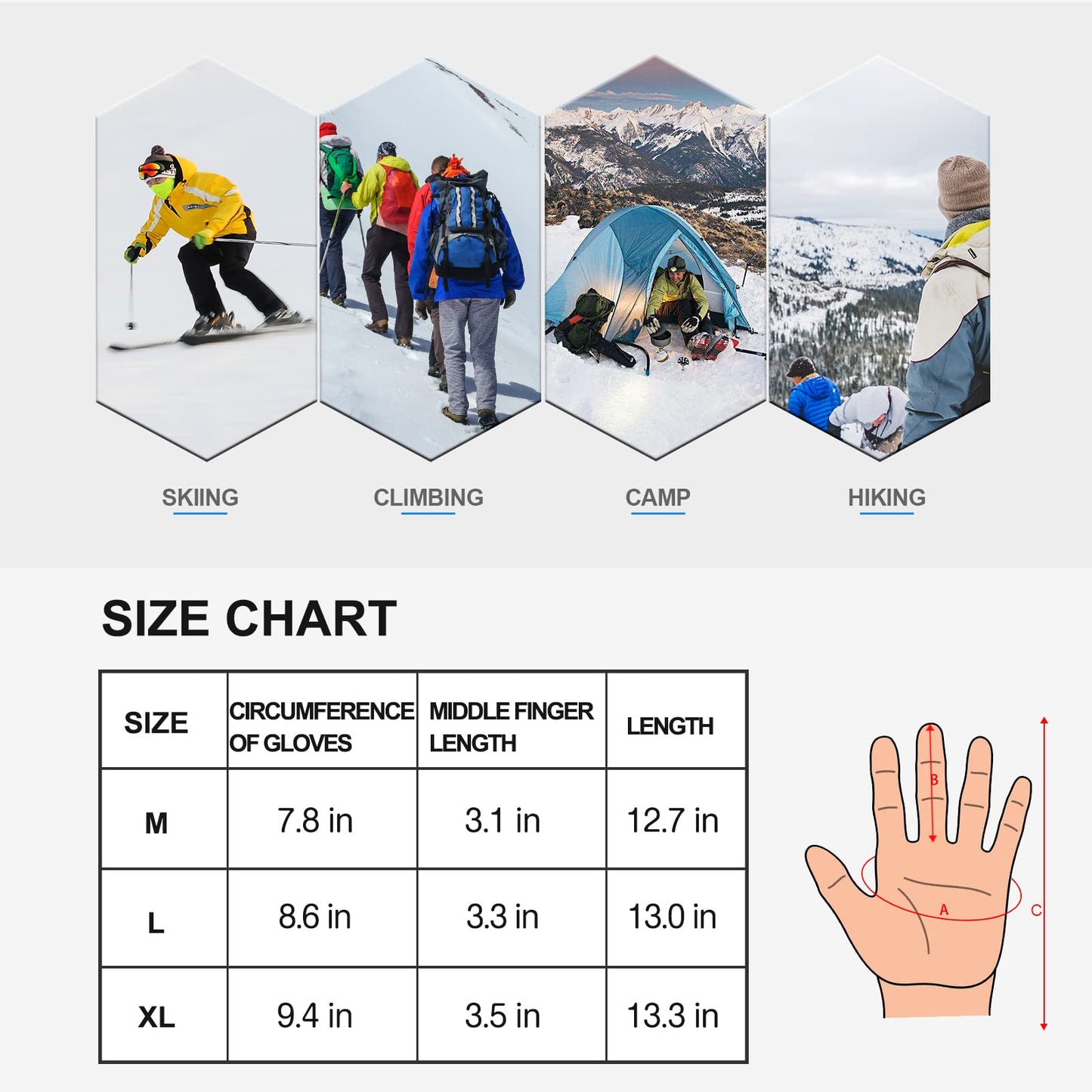 Cevapro Winter Gloves Ski Gloves for Men Women, Snow Thermal Gloves Waterproof Insulated Gloves Windproof Snowboard Gloves for Snow Skiing Snowboarding in Cold Weather