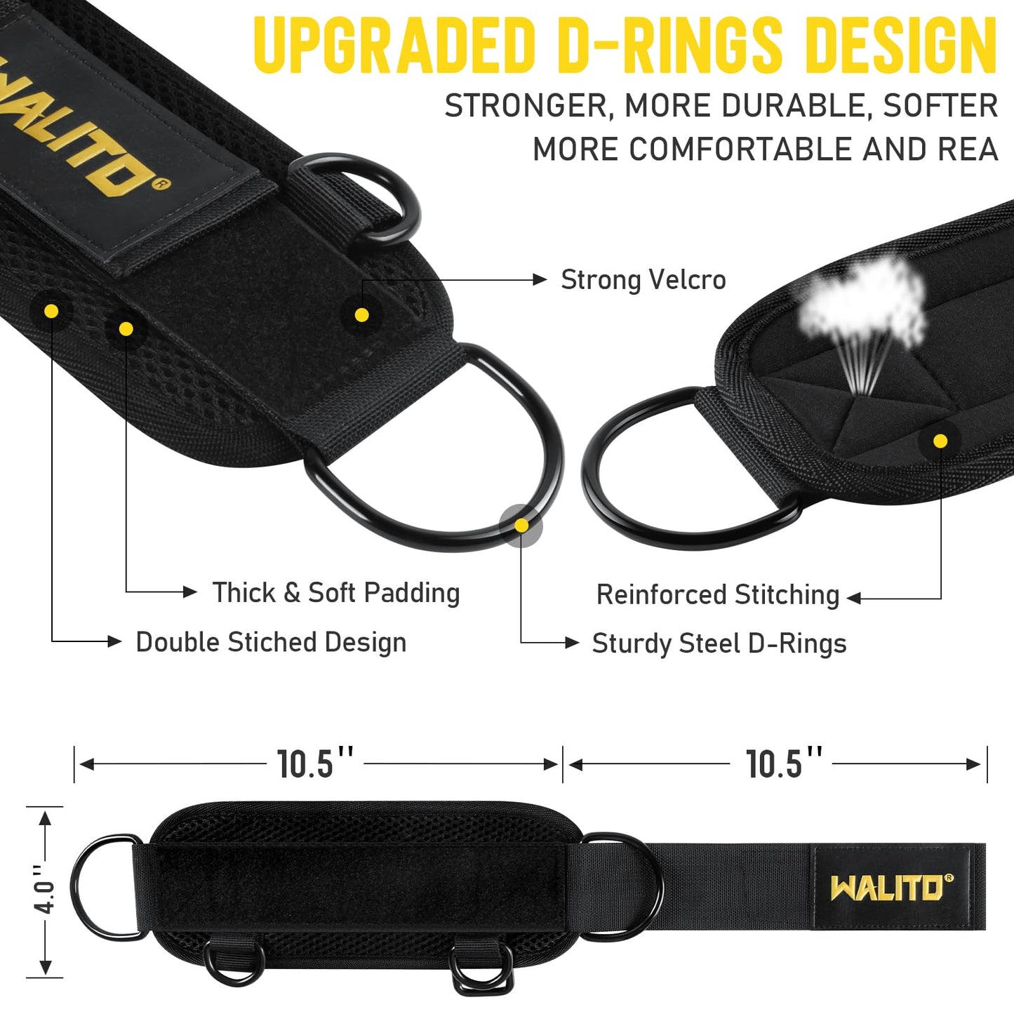 WALITO Gym Ankle Straps for Working Out - Glute Ankle Cuff Kickback Strap, Gym Cable Machine Accessories for Women Glute Leg Extensions, Hip Abductors & Lower Body Exercises Equipment