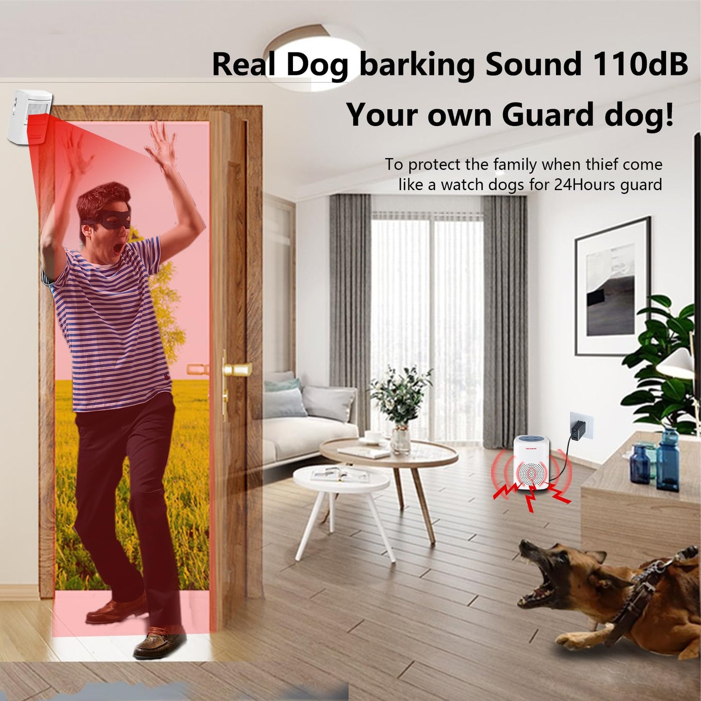 RANXINYUAN Barking Dog Motion Sensor-Pir Human Body Dog Barking Alarm Realistic Wireless Loud 1000Ft Door Chimes Home Security 1 Receiver 1 Motion Dectector Driveway Alarm Kit…