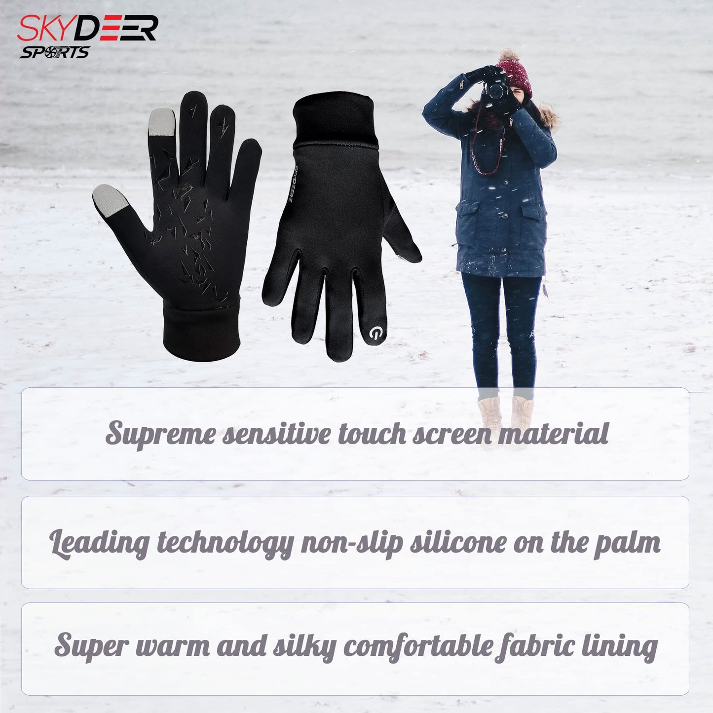 SKYDEER Touchscreen Winter Gloves with Anti-Slip Palm Warm and Lightweight for Running Cycling Driving and More Sports (SD2130/L)