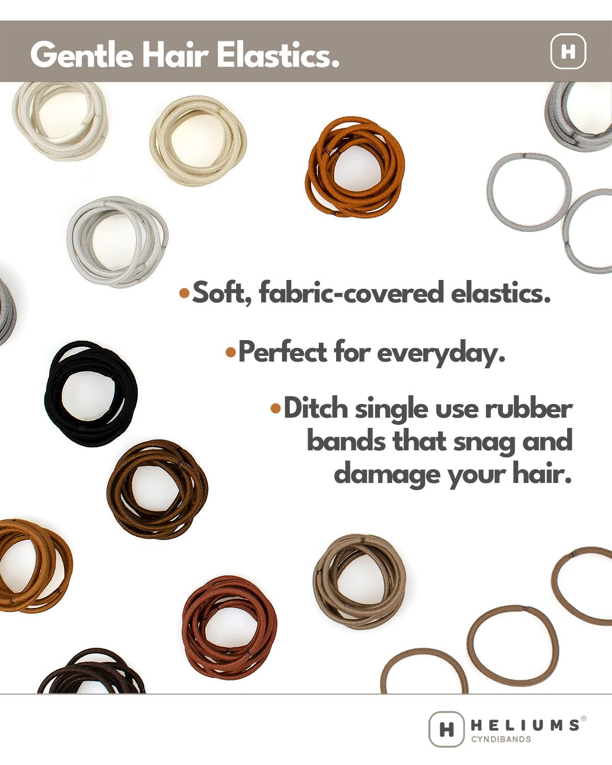 Heliums Small Hair Ties - Light Gray - No Damage Mini 1 Inch Reusable 2mm Elastics for Thin Hair and Kids, Neutral Ponytail Holders - 48 Count