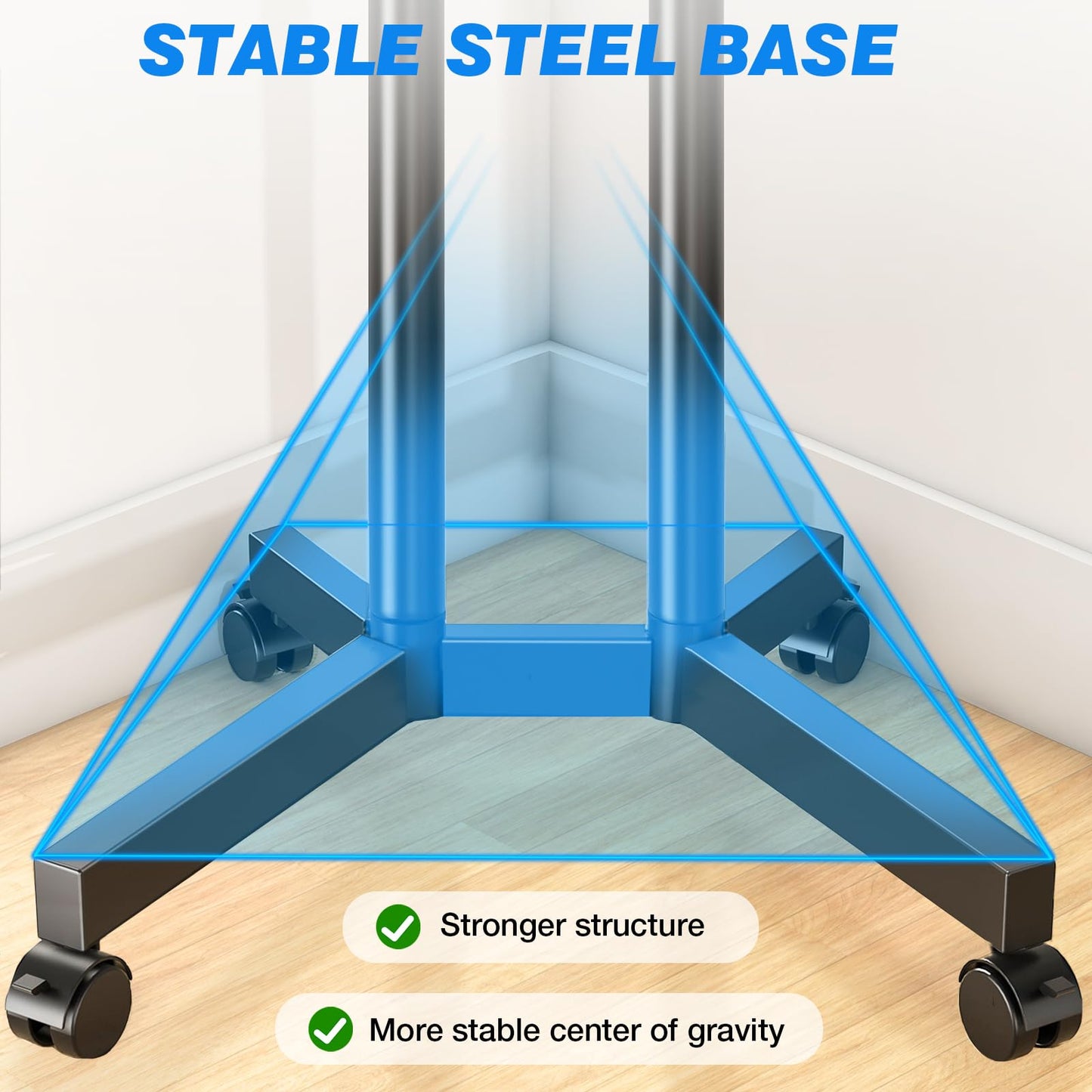 Rfiver Mobile TV Cart Rolling TV Stand with Power Outlet for 32-75 Inch Screens, Portable TV Stand on Wheels with Height Adjustment, Outdoor TV Mount Stand with Shelf Holds up to 88lbs for Home Office