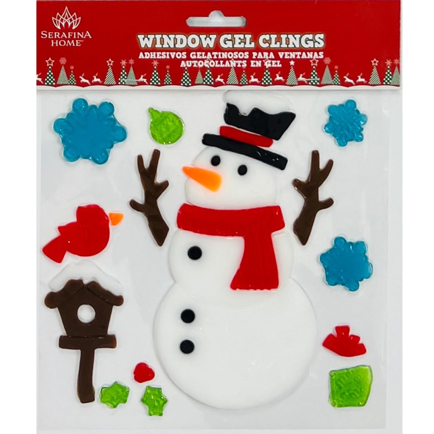 Christmas Gel Cling Stickers for Windows and Mirrors - 4 Sheets of Winter Designs: Santa, Reindeer, Elf, Snowman and More!