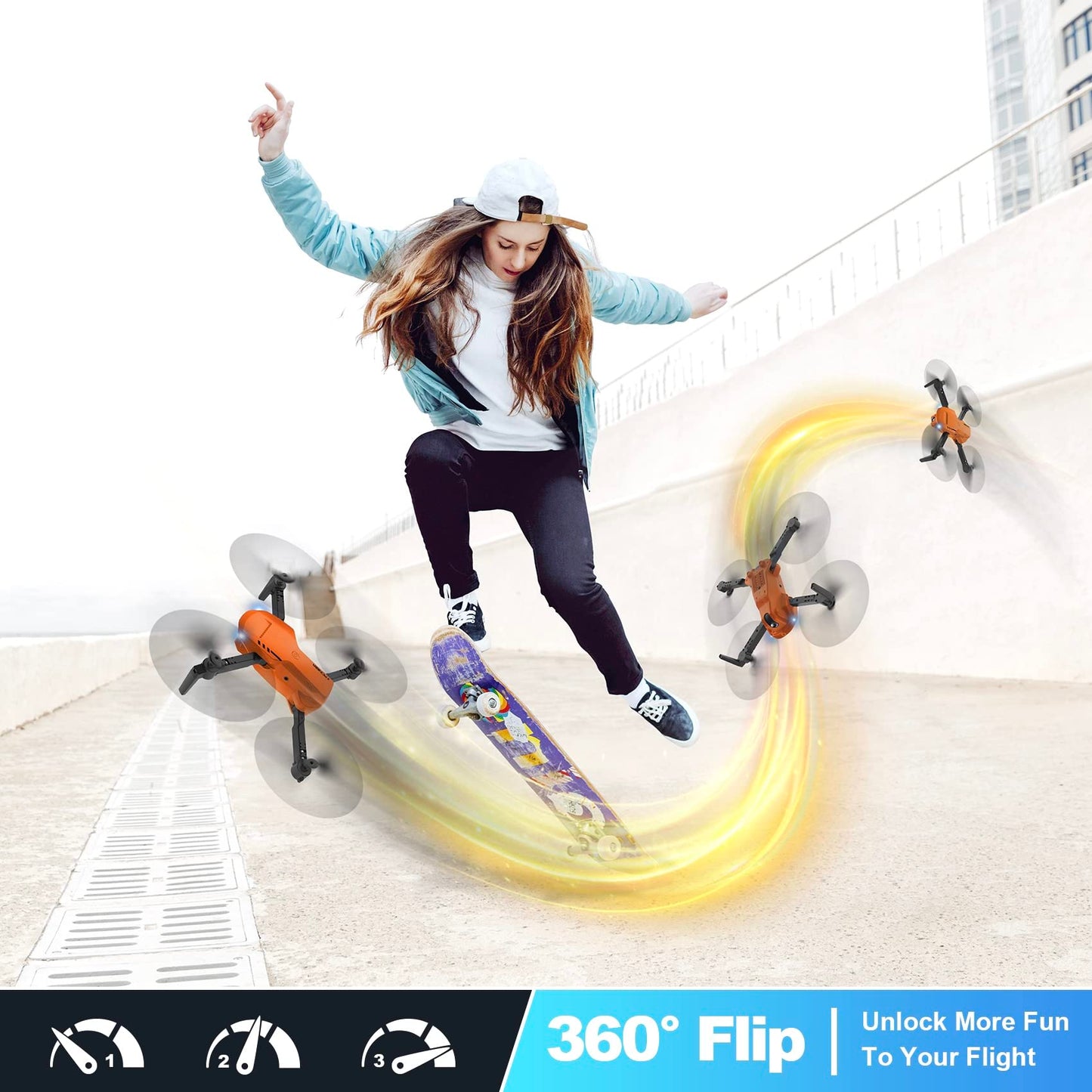 RADCLO Drones for Adults - Drone with camera 1080P HD, FPV Foldable Drone with Carrying Case, 2 Batteries, 90° Adjustable Lens, One Key Take Off/Land, Altitude Hold, 360° Flip