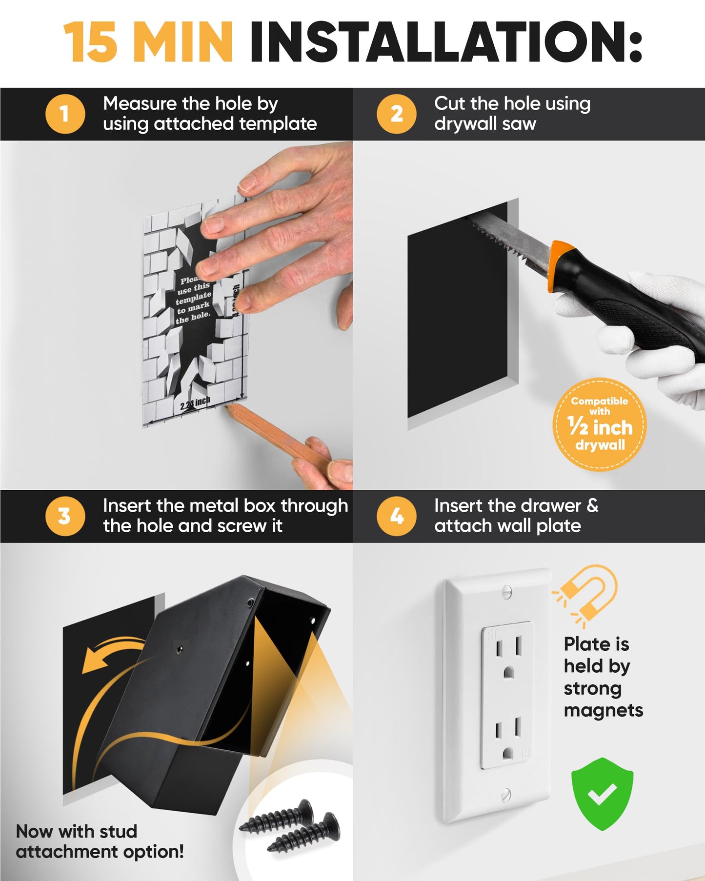 Elder Welder® Electrical Outlet Hidden Wall Safe | 100% Real Wall Plate Included | Easy to Install | Hidden Safe for Money | Wall Safes Between Studs | Secret Storage | Invisible Safe