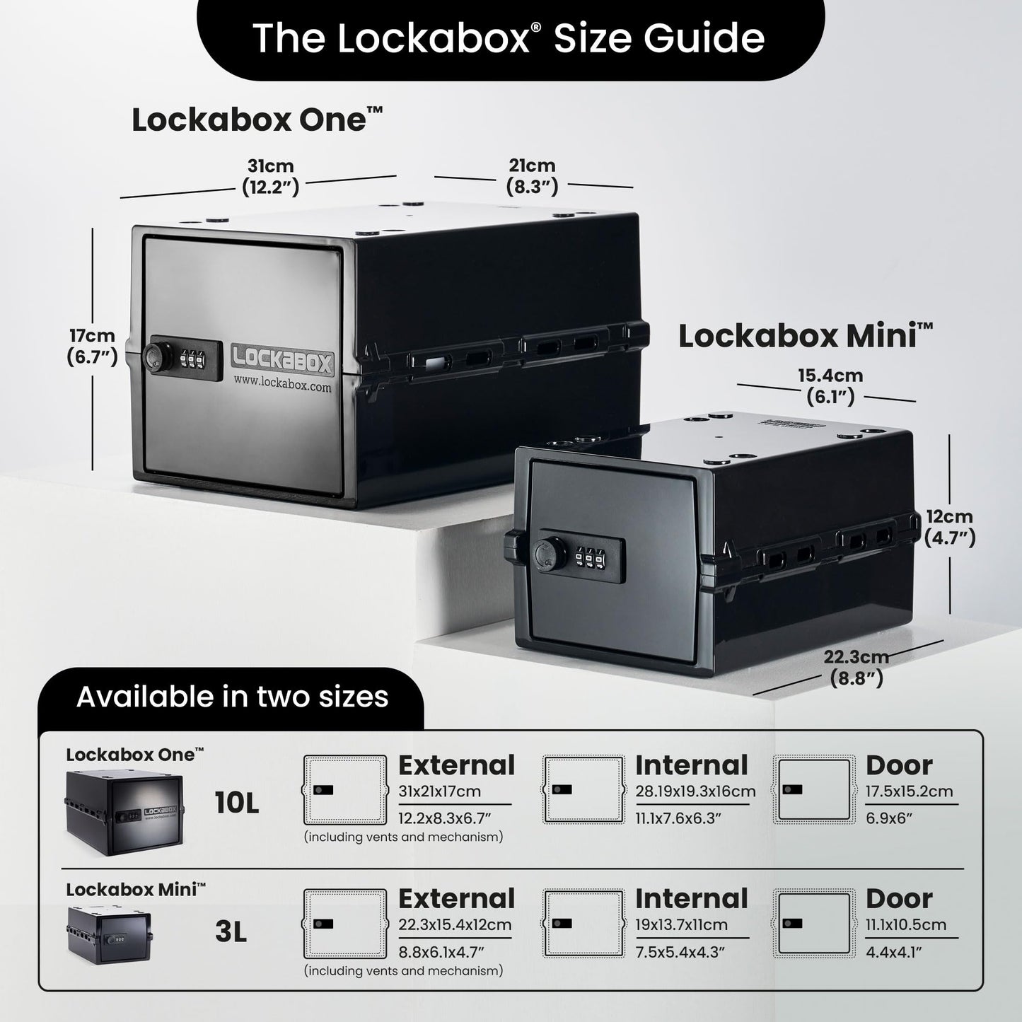 Lockabox One™ | Premium Lock Box | Medium Combination Lock Box For Food, Medicine & Home Safety | External Size 12 x 8 x 6.6 inches (Jet)