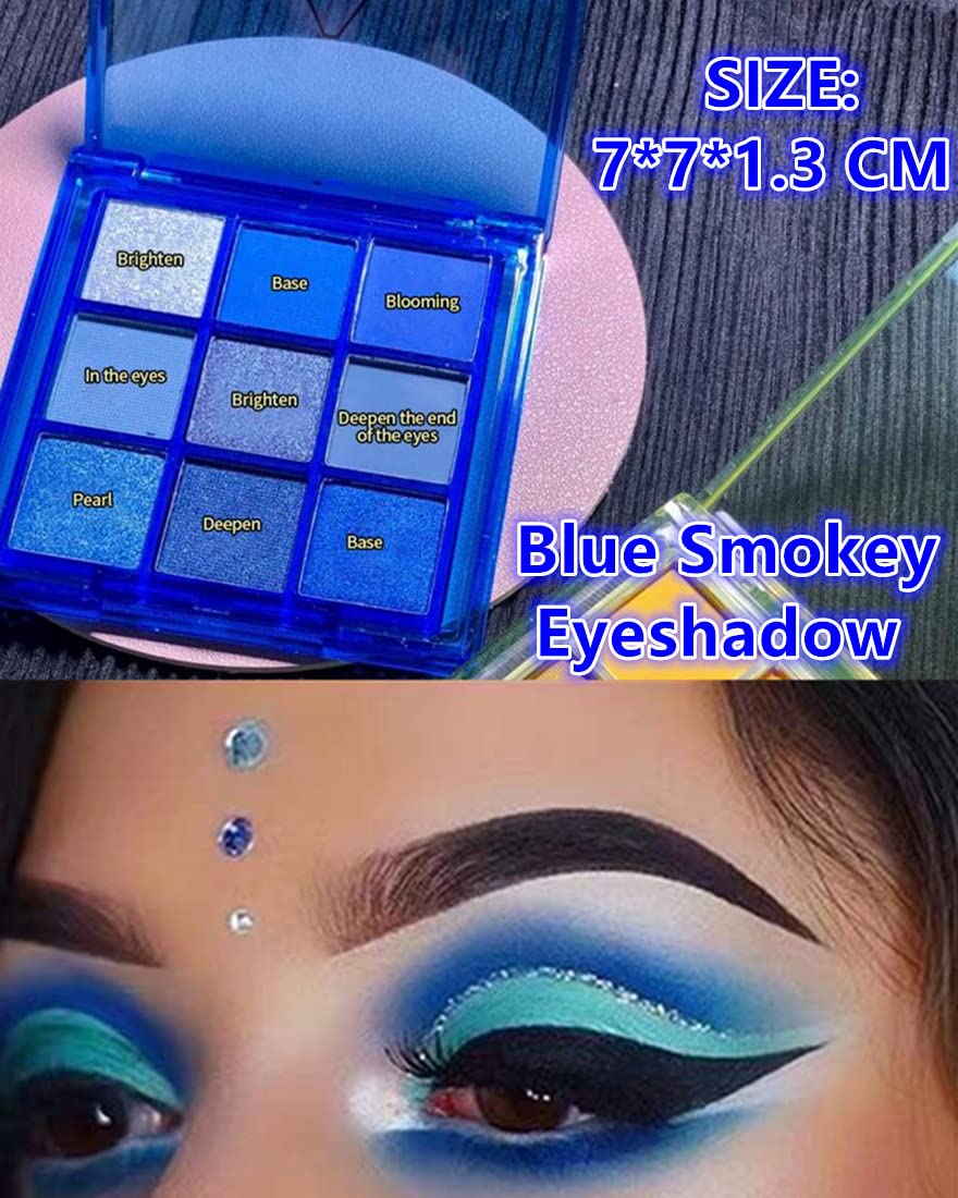 Go Ho 9 Style Blue Grey White Powder Makeup Eyeshadow Palette,Matte & Pearl Shimmer Design Waterproof Cool Blue Eye Eyeshadow Palette for Women&Girls(Blue)