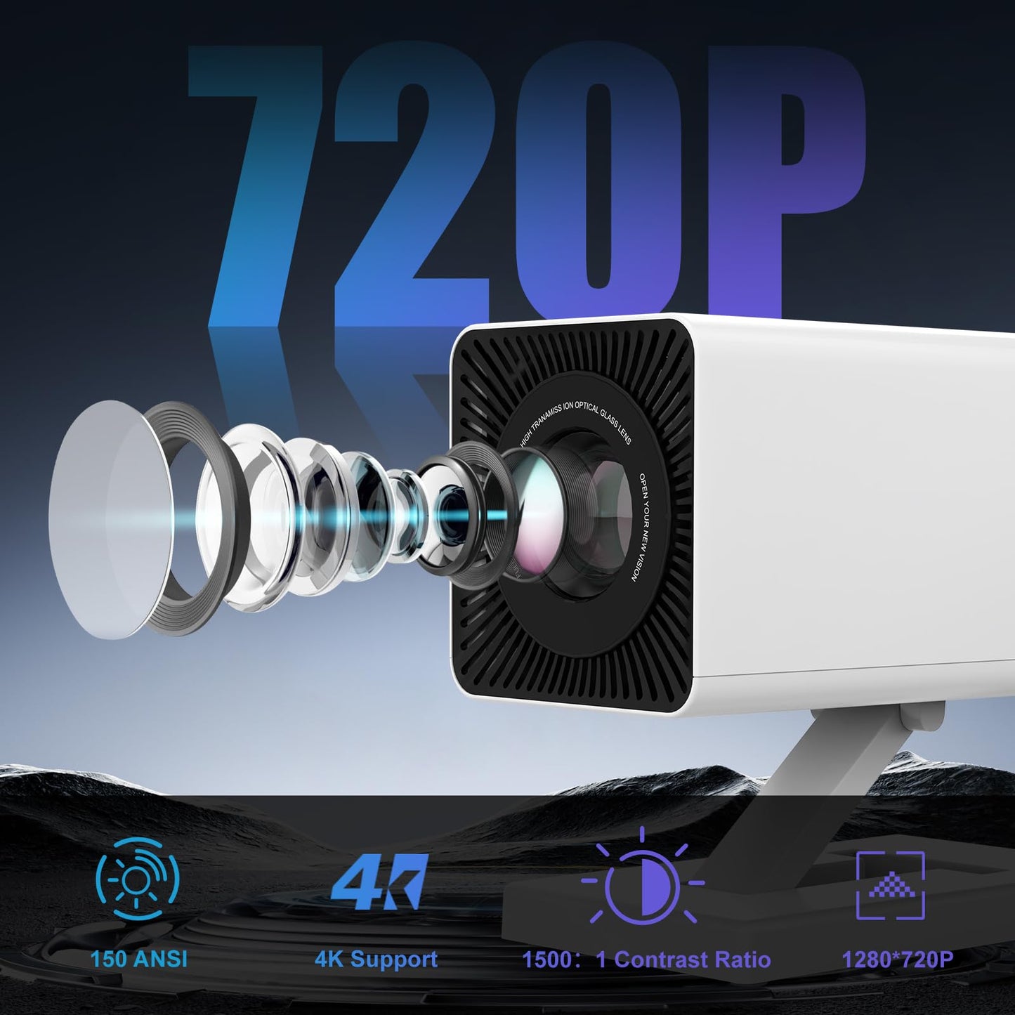 Mini Projector, 4K Portable Video Projector with WiFi6 & Bluetooth 5.4, 150 ANSI Lumen, Automatic Vertical Correction, 130'' Screen Home Cinema Smart Projector for Phone, PC, HDMI USB, Laptop