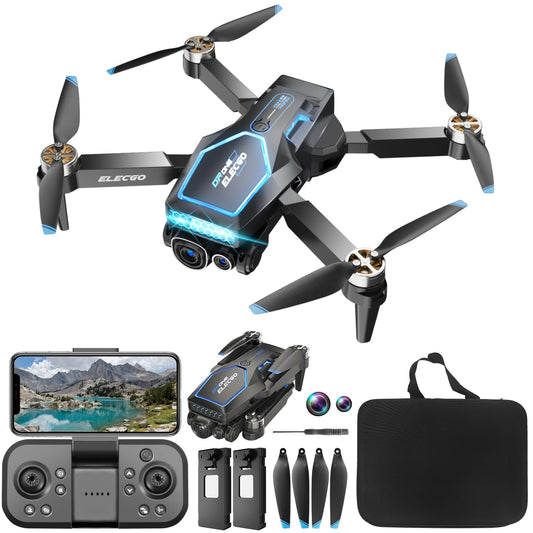 ELECGO Mini Drone with Camera, 1080P HD Dual Lens, Brushless Motors, One Key Take Off/Land, 360 Flip, Optical Flow Positioning for Beginner, Adult, Kid