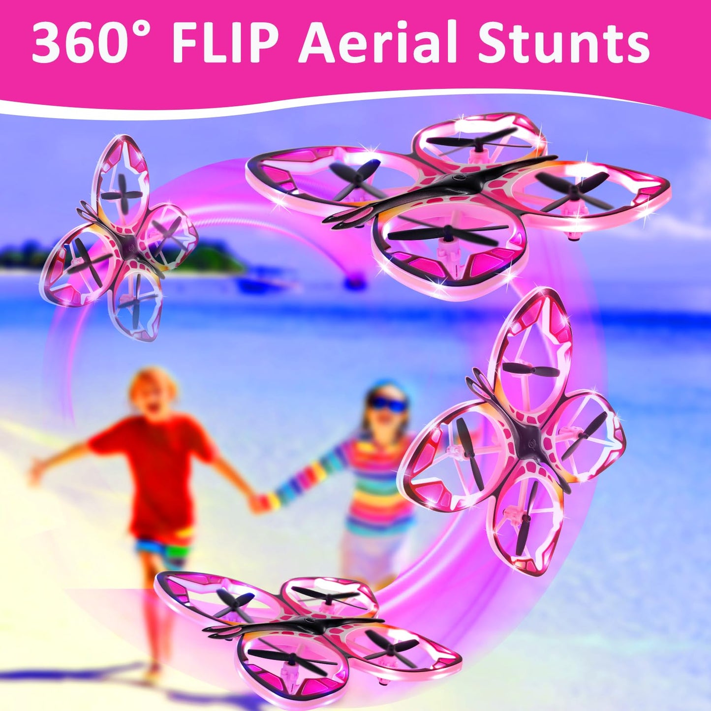 Authticar Kids Mini Drone - RC Butterfly Drone for Beginners with Colorful Light, 3D Flip, Headless Mode, Altitude Hold, Remote Control Quadcopter Gift for Age 6-14 Boys & Girls