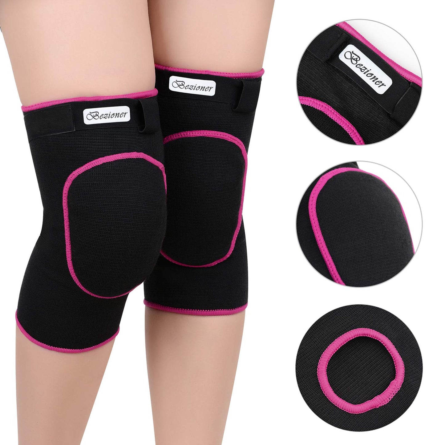 Bezioner Knee Pads Volleyball,Thick Sponge Anti-Slip,Dance Knee Pads for Women Yoga Basketball Football Youth Girls Black and Pink S
