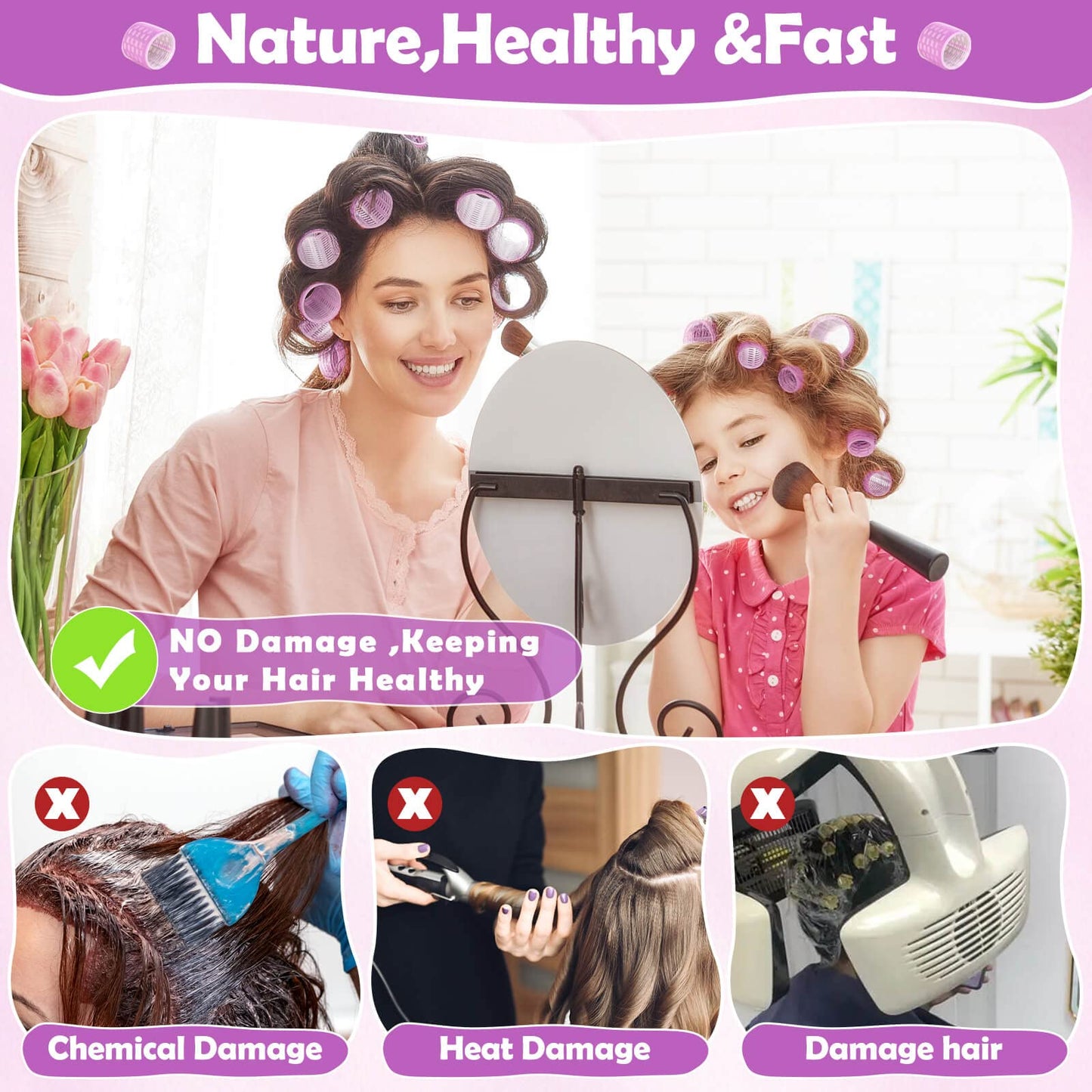 Tetutor Thermal Hair Rollers Set - 30PCS Jumbo Self-Grip Rollers (64mm, 48mm, 36mm) with Clips for Long, Medium, Short Volume and Salon Styling