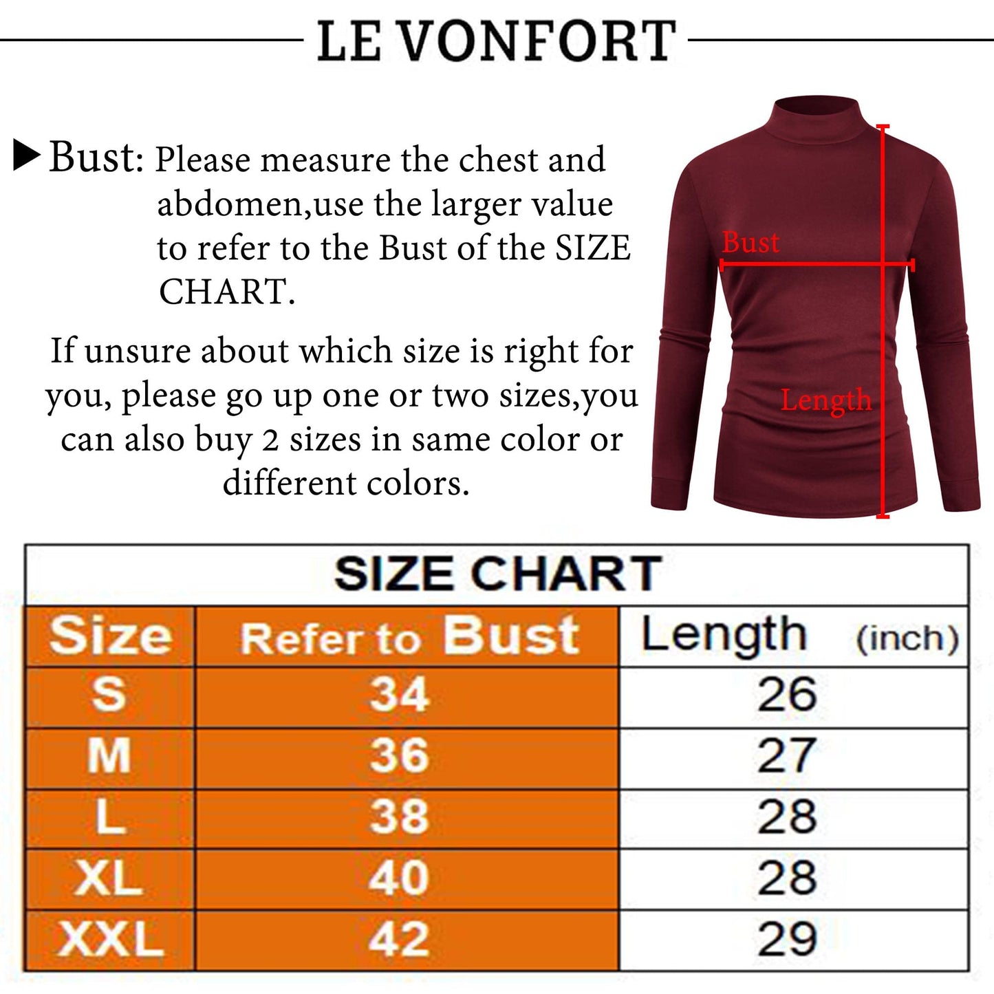 LE VONFORT Long Sleeve Shirts for Women Lightweight Mock Neck Sweater Soft Base Layer Tops Thermal Undershirts Dark Red XX-Large