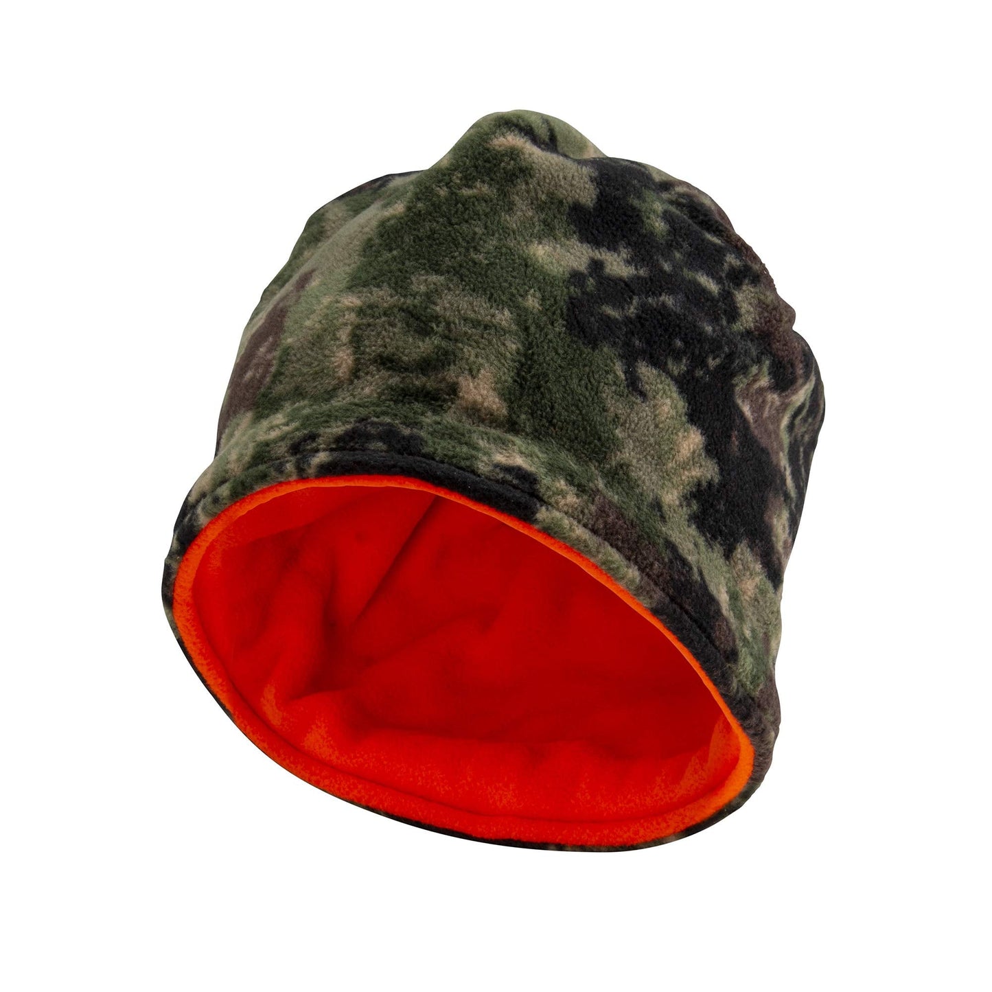 North Mountain Gear Reversible Men's Blaze Orange Beanie - Camoflauge Hunting Fleece Hat