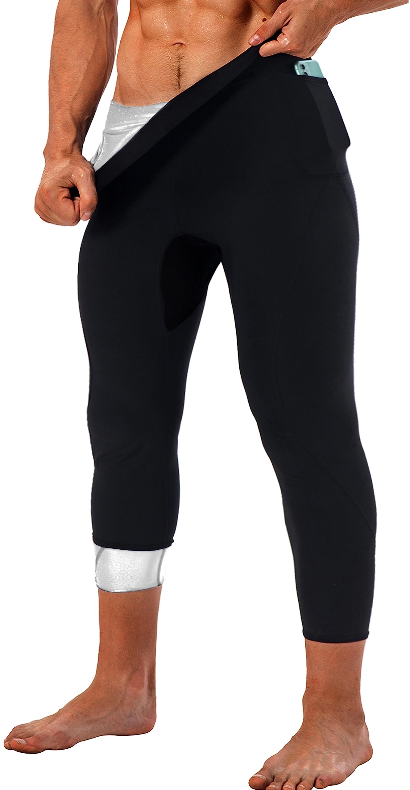 LMCOB Sauna Sweat Short Pants for Men Sauna Leggings Compression Hight Waist Pants Workout Sauna Suit (BH7001-07-S)