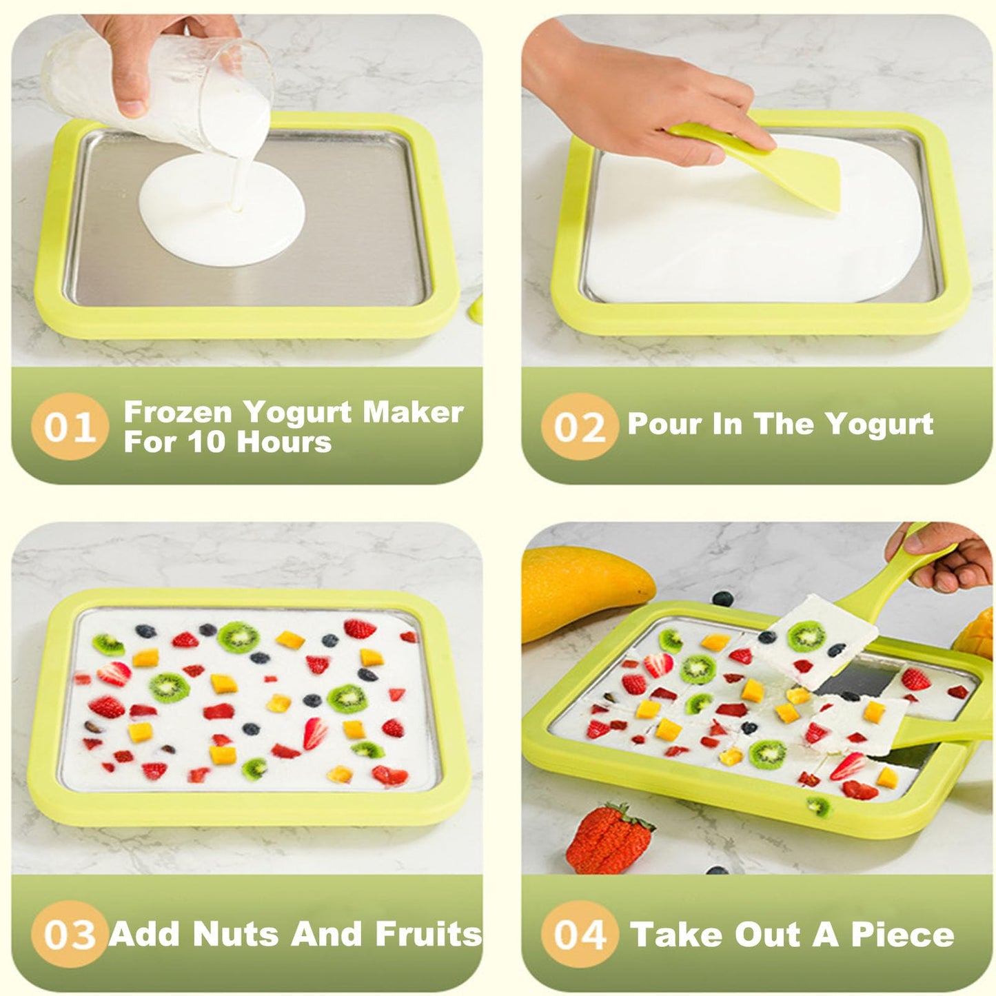 Ice Maker,Ice Cream Makers,Yogurt Countertop Machine,Stainless Steel Homemade DIY Instant Freeze Dried Cream Roll Pot with 2 Scrapers,Frozen Fruit Chocolate Strawberries Yogurt Machines