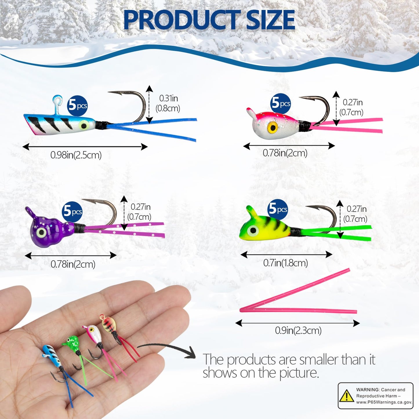 Ice Fishing Jigs, 20pcs Dancing Ice Fishing Jig Rubber Skirt Kit Winter Ice Fishing Lures Ice Fishing Lures and Jigs Walleye Ice Fishing Gear for Ice Jigging Panfish Crappie Panfish Pike, 4 Styles