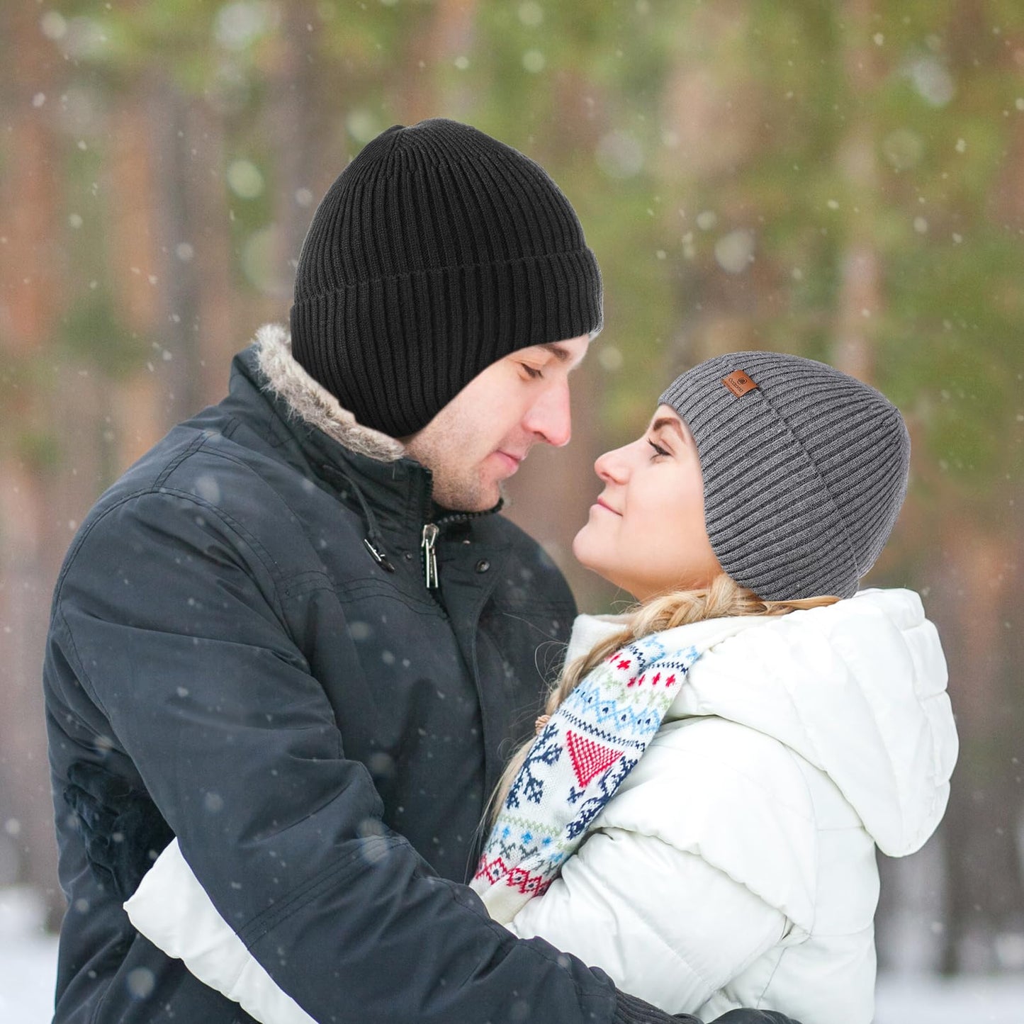 Ocatoma Winter Beanie with Earflap for Men Women Warm Knit Soft Hat Outdoor Beanie Unisex Gifts for Men Women Dark Gray