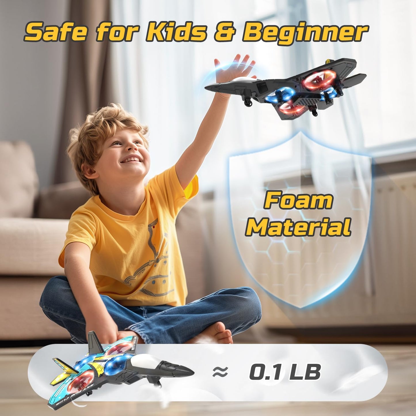 Foam Drone for Kids – RC Fighter Jet with Lights, Auto Hover, 360° Flip, 2 Batteries, Easy-to-Fly Remote Control Airplane Toy for Beginners (16 Mins Flight)